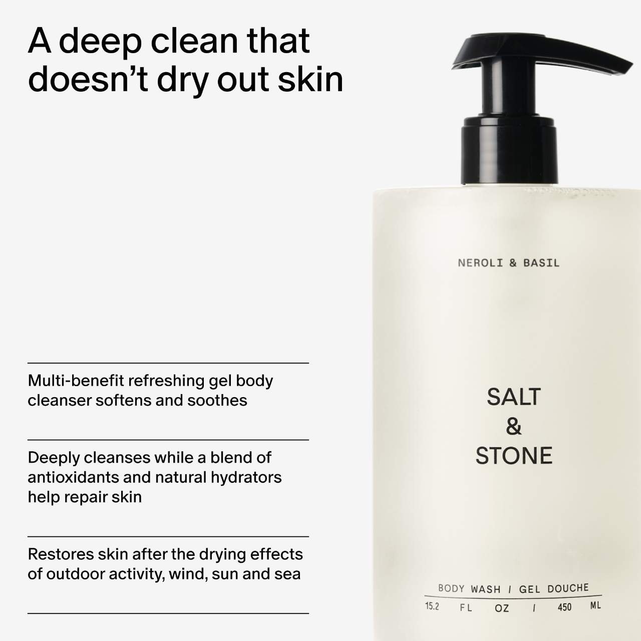 Смягчающий гель для душа Salt & Stone Neroli & Basil, сменный блок — фото 4