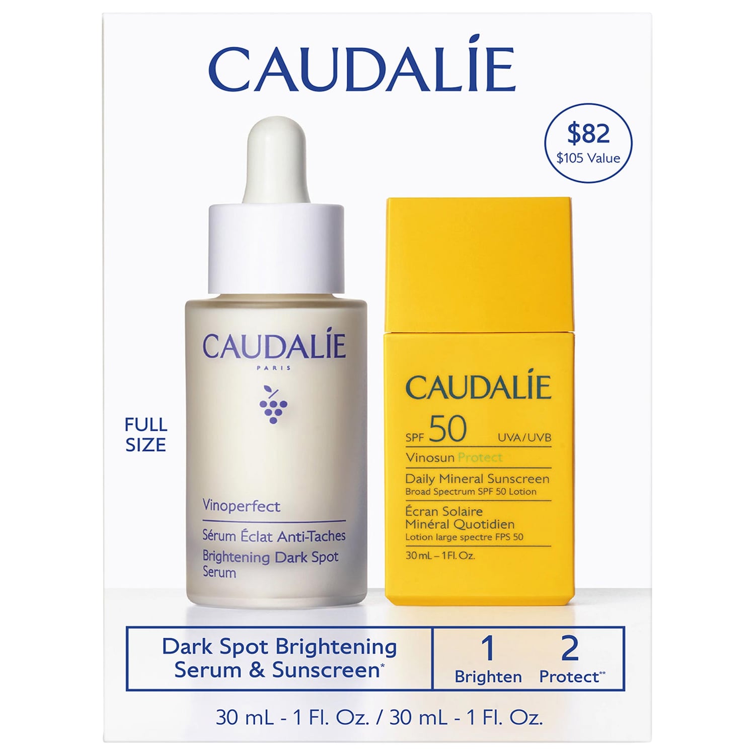 Набор Caudalie: осветляющая сыворотка от пигментных пятен и солнцезащитный крем SPF 50 — фото 1