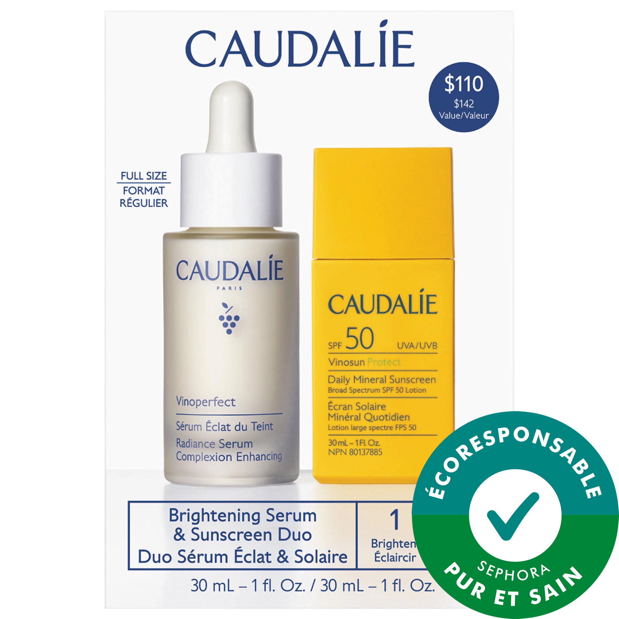 Caudalie Brightening Serum & Sunscreen SPF 50 Set