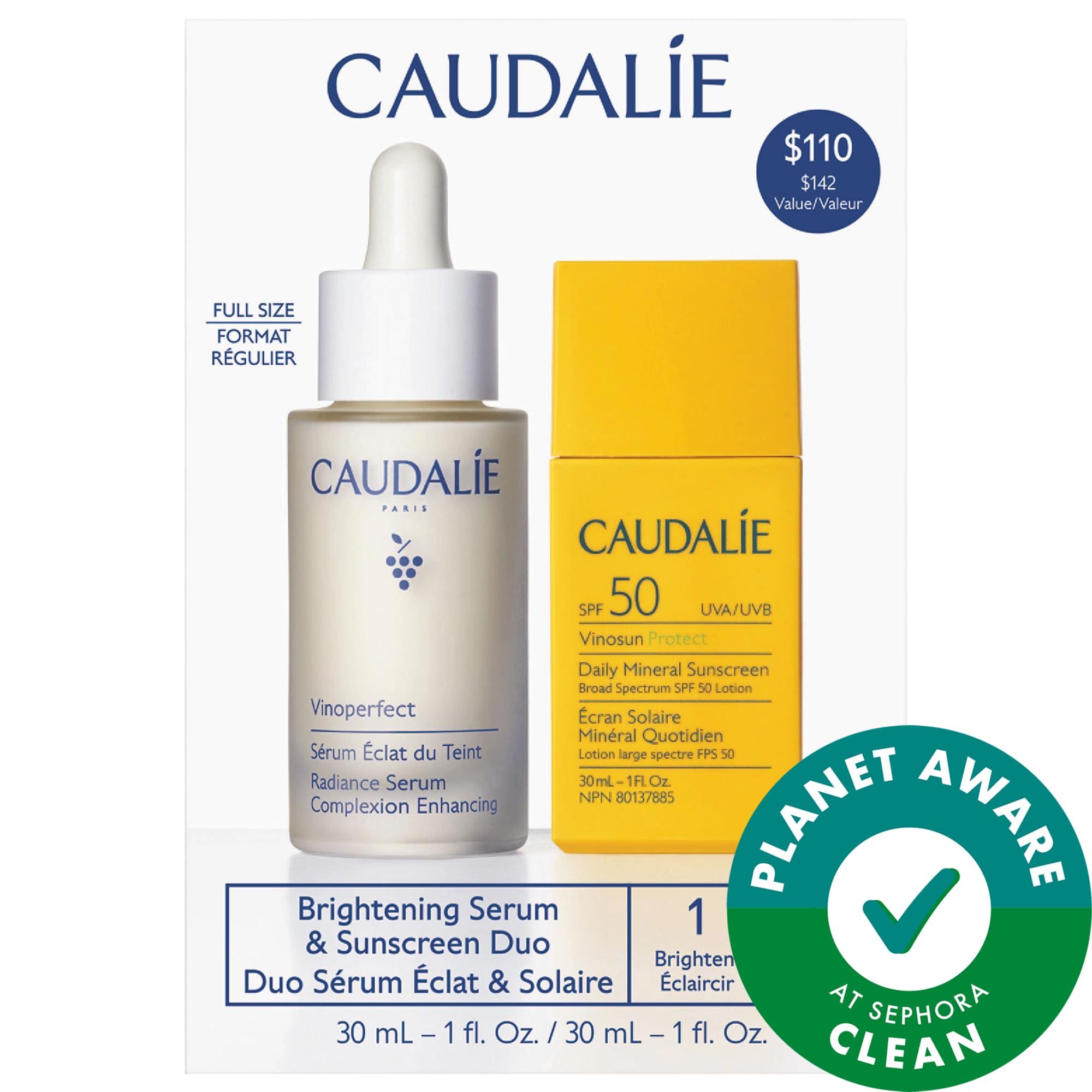 Caudalie Brightening Serum & Sunscreen SPF 50 Set