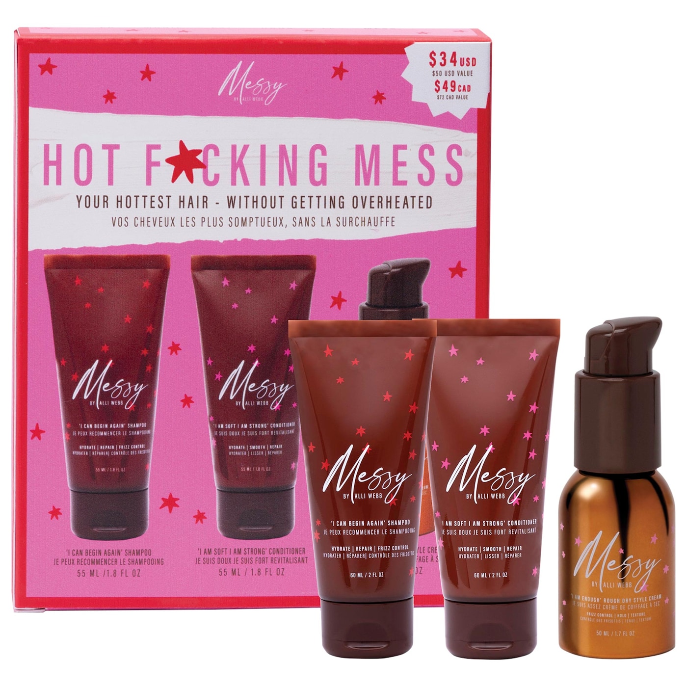 Messy Webb Hot Mess Mini Hair Styling Set, 5.4 fl oz Total