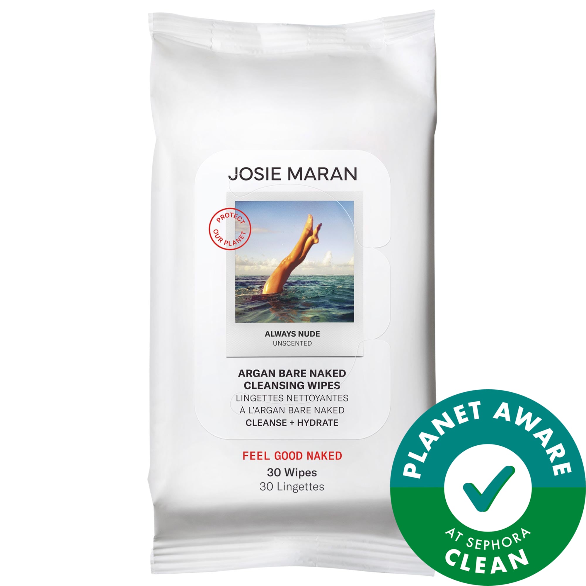 JOSIE MARAN Argan Bare Naked Cleansing Wipes 30 ct 30 wipes/pack