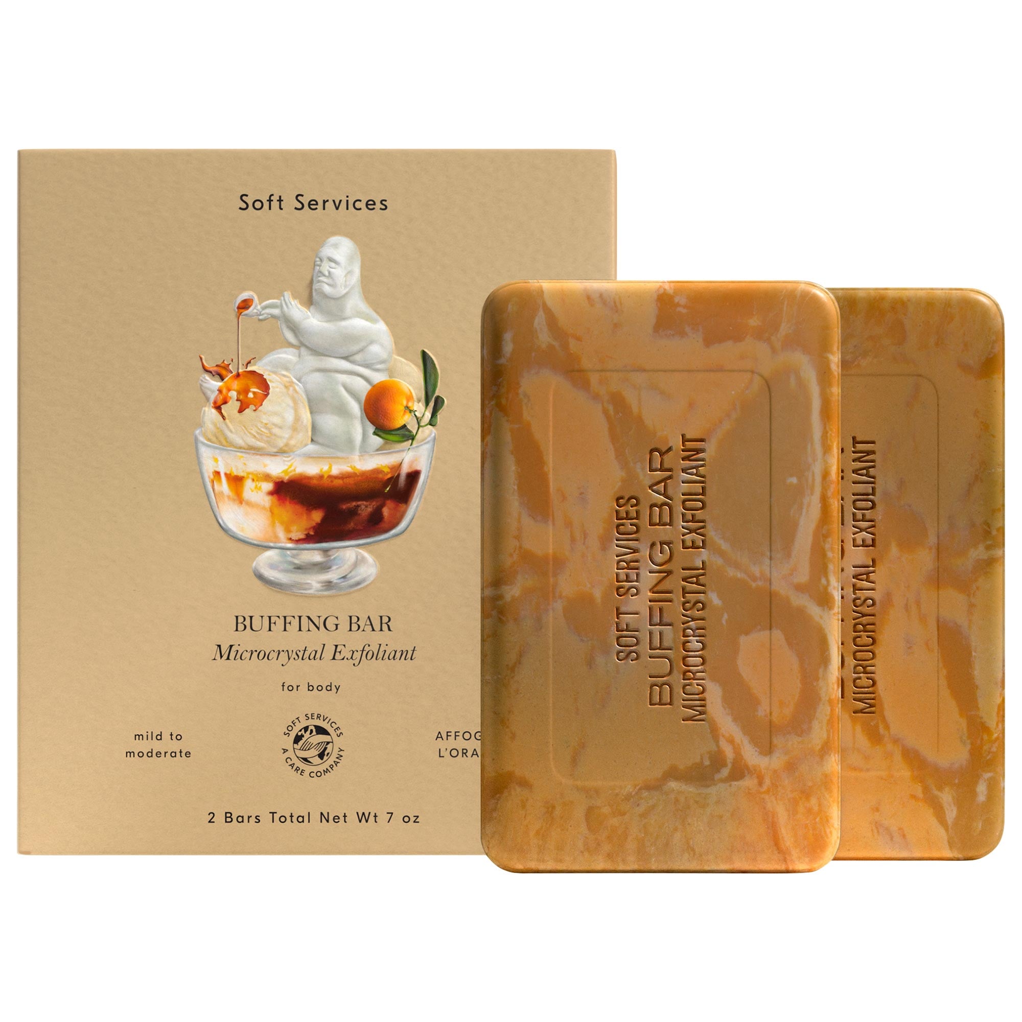 Soft Services Affogato L'Orange Buffing Bar Body Exfoliant (2-pack) with Vanilla, Coconut, Citrus & Espresso 7 oz