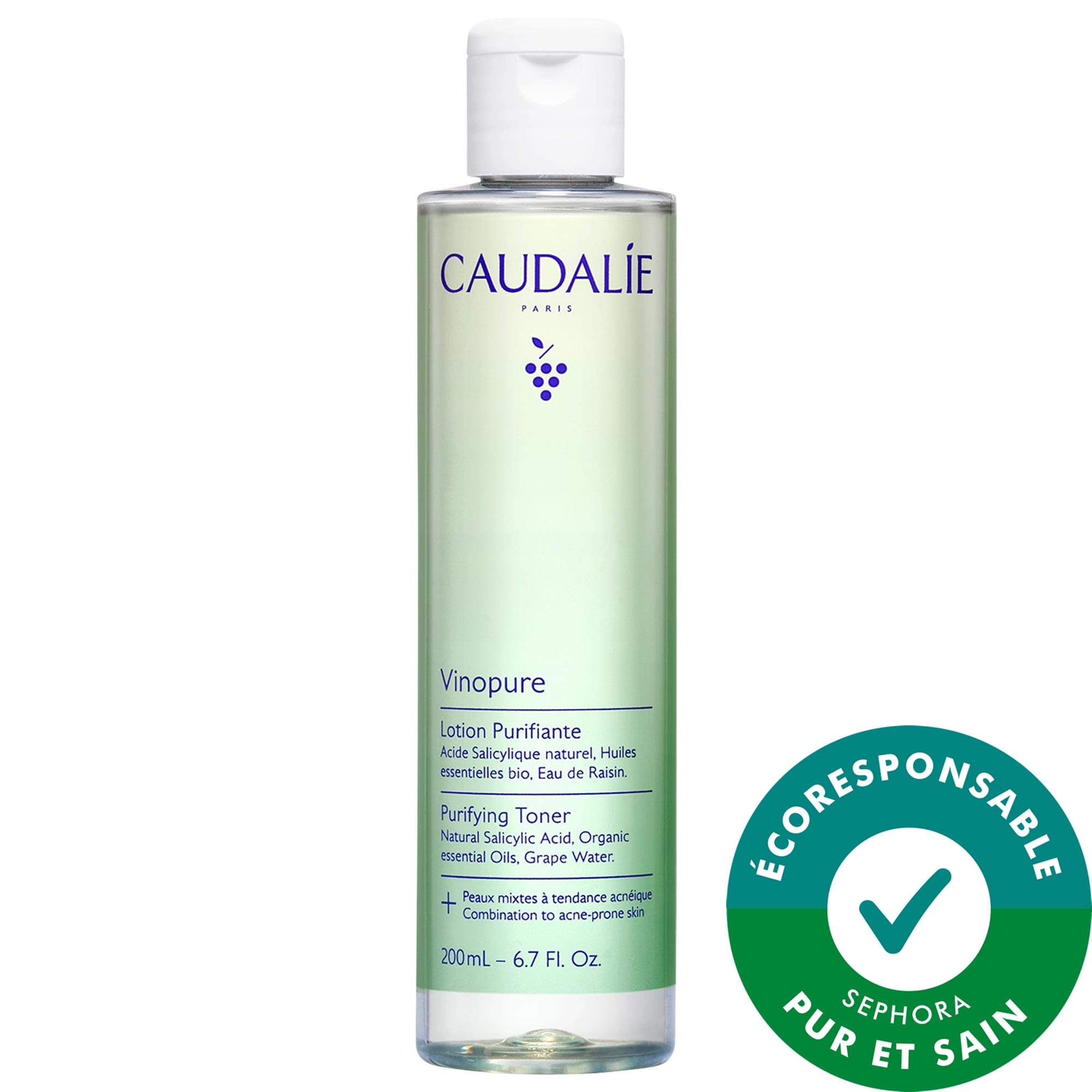 Caudalie Tonique minimiseur de pores à l'acide salicylique naturel Vinopure 6.7 oz/200 mL