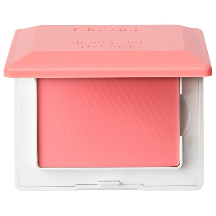 A pink blush in a white compact