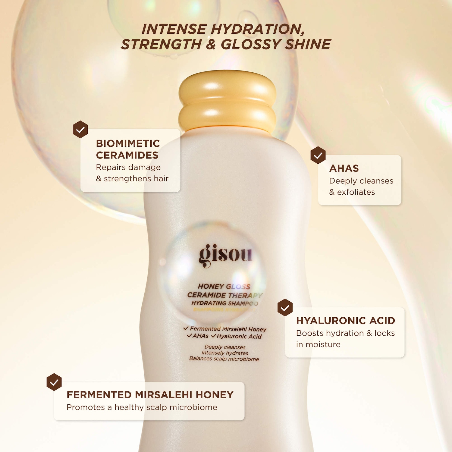 Shampoing brillance au miel hydratant Ceramide Therapy - Gisou