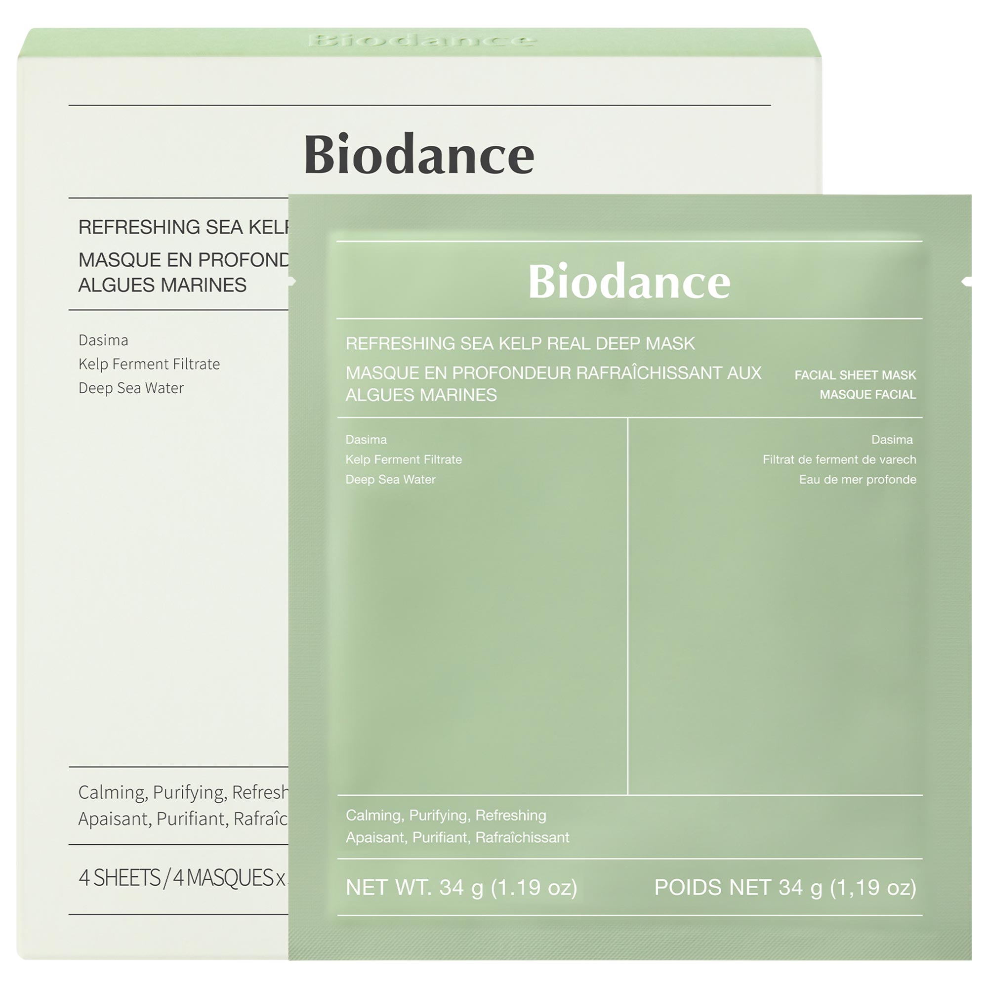 Refreshing Sea Kelp Real Deep Mask - 4 pack for Calming & Sebum