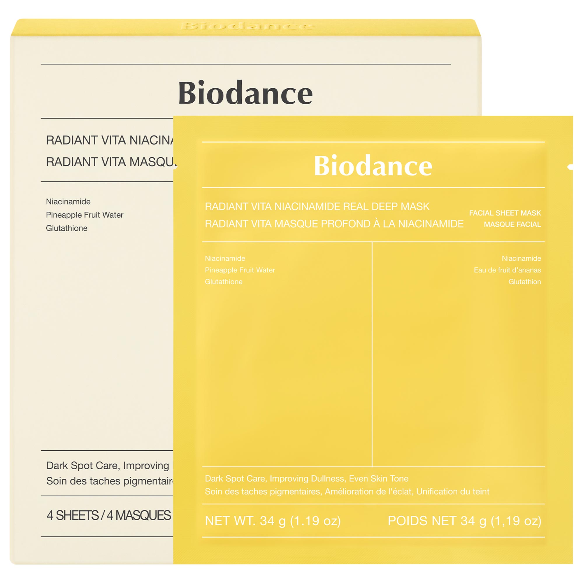 Radiant Vita Niacinamide Real Deep Mask – 4 Pack for Brightening Dull Skin  & Dark Spot Care
