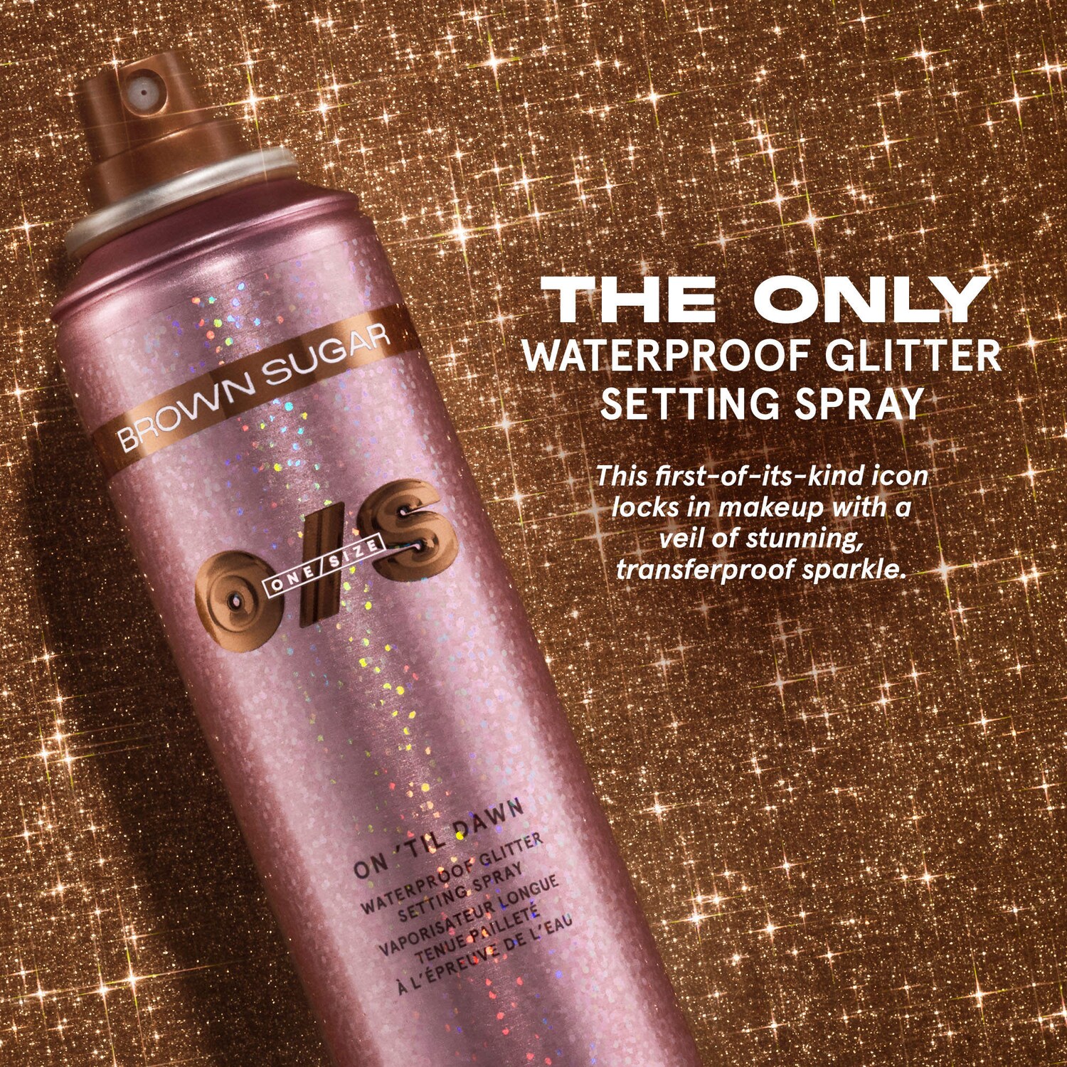 On Til Dawn Waterproof Glitter Setting Spray in Brown Sugar