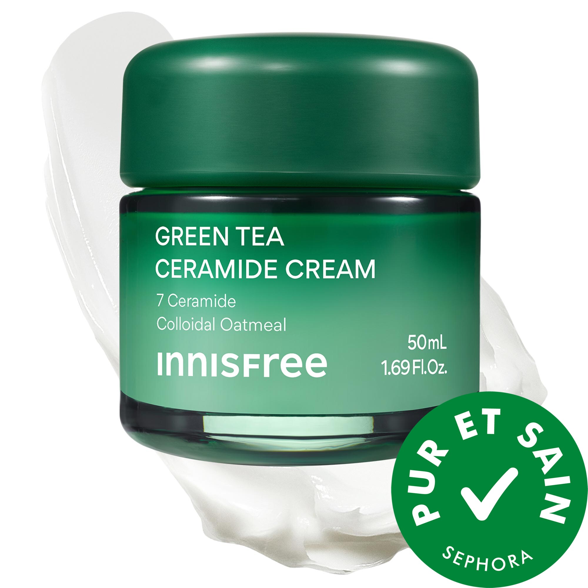 innisfree Crème au thé vert avec céramides pour les rougeurs et réparer la barrière 1.69 oz/50 ml