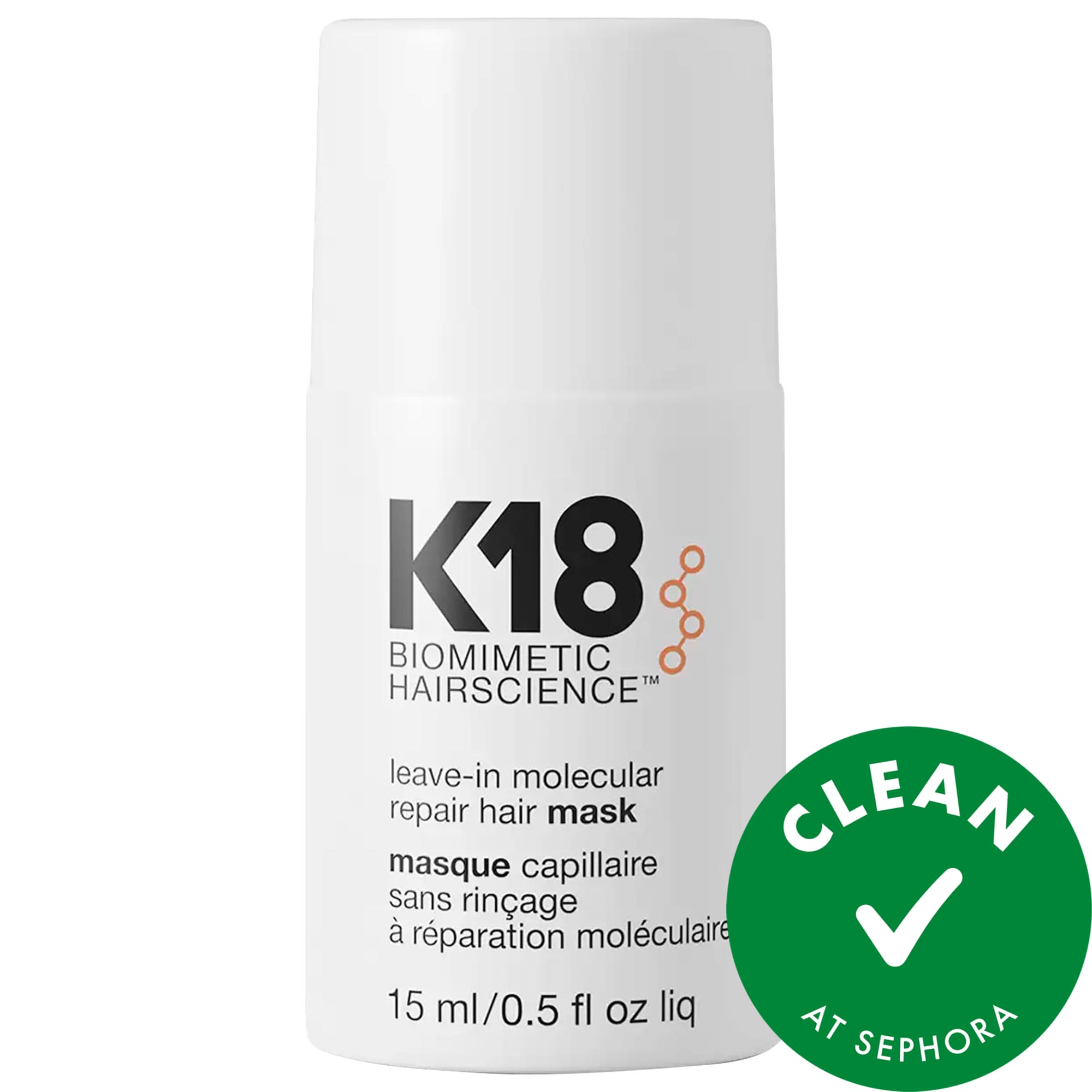 K18 Biomimetic Hairscience Mini Leave-In Molecular Repair Hair Mask 0.5 fl oz/15 ml