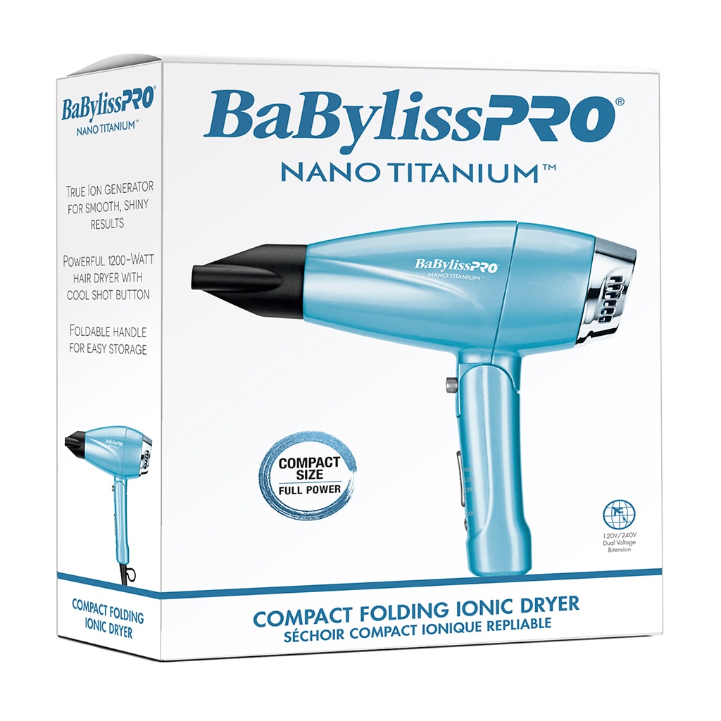 Compact Folding Ionic and Nano Titanium Hairdryer with Diffuser