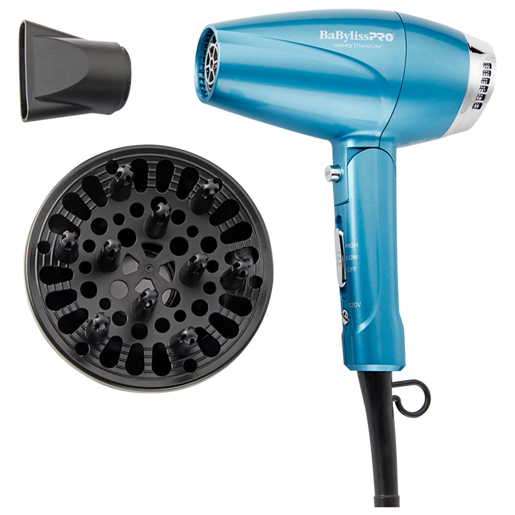 Compact Folding Ionic and Nano Titanium Hairdryer with Diffuser