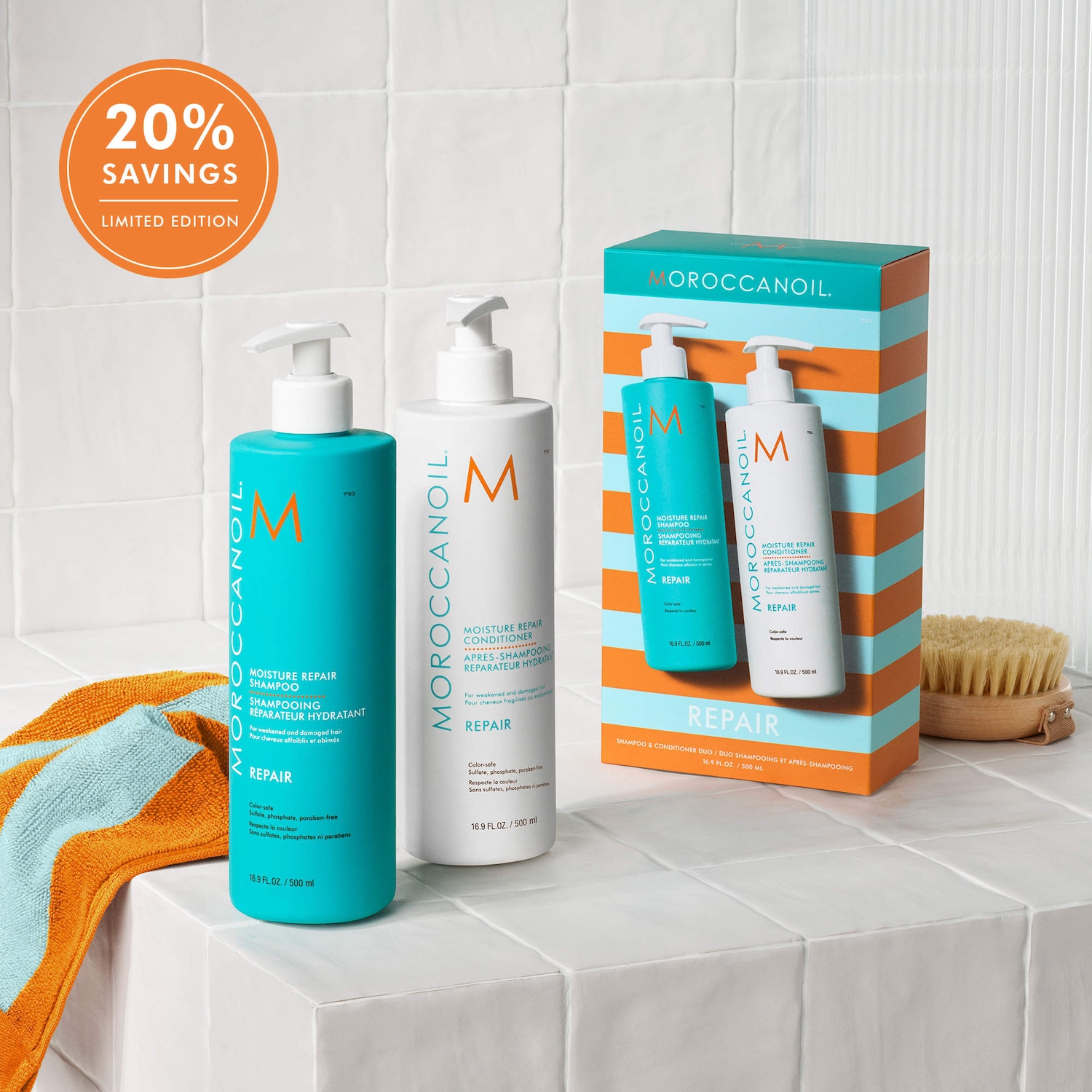 Moisture Repair Shampoo & Conditioner Half-Liter Set - Moroccanoil