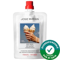Josie Maran - Vanilla Vibzzz – Minigel douche hydratant et nettoyant à l’argan rechargeable
