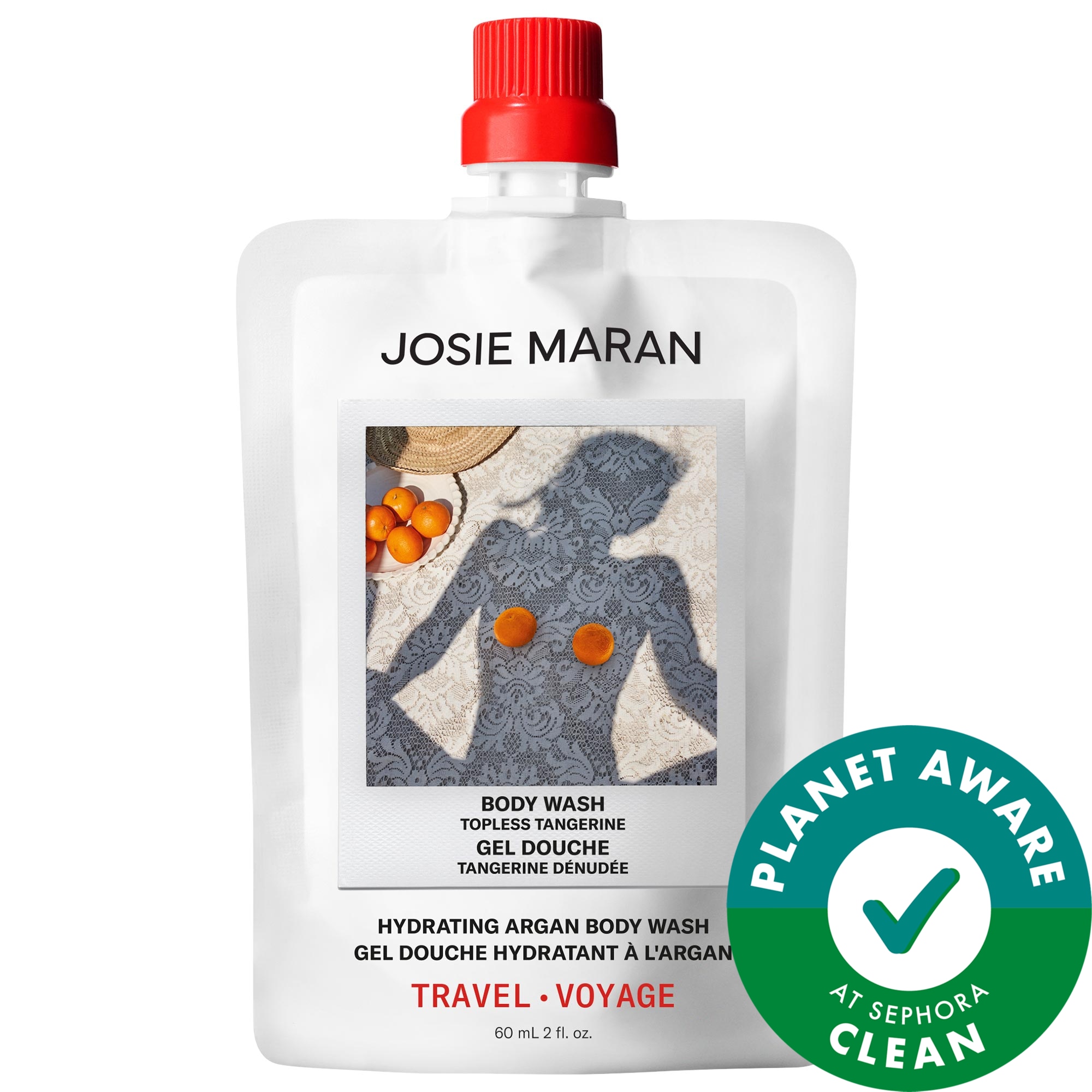 JOSIE MARAN Mini Topless Tangerine - Hydrating + Cleansing Argan Refillable Body Wash 2 oz/60 mL