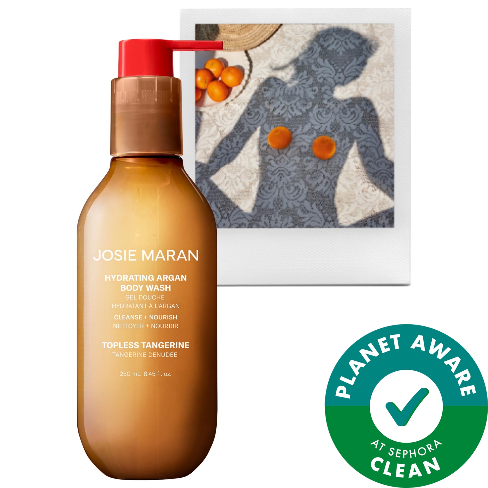 Josie Maran Topless Tangerine - Hydrating + Cleansing Argan Refillable Body Wash INTERNATIONAL SHIPPING