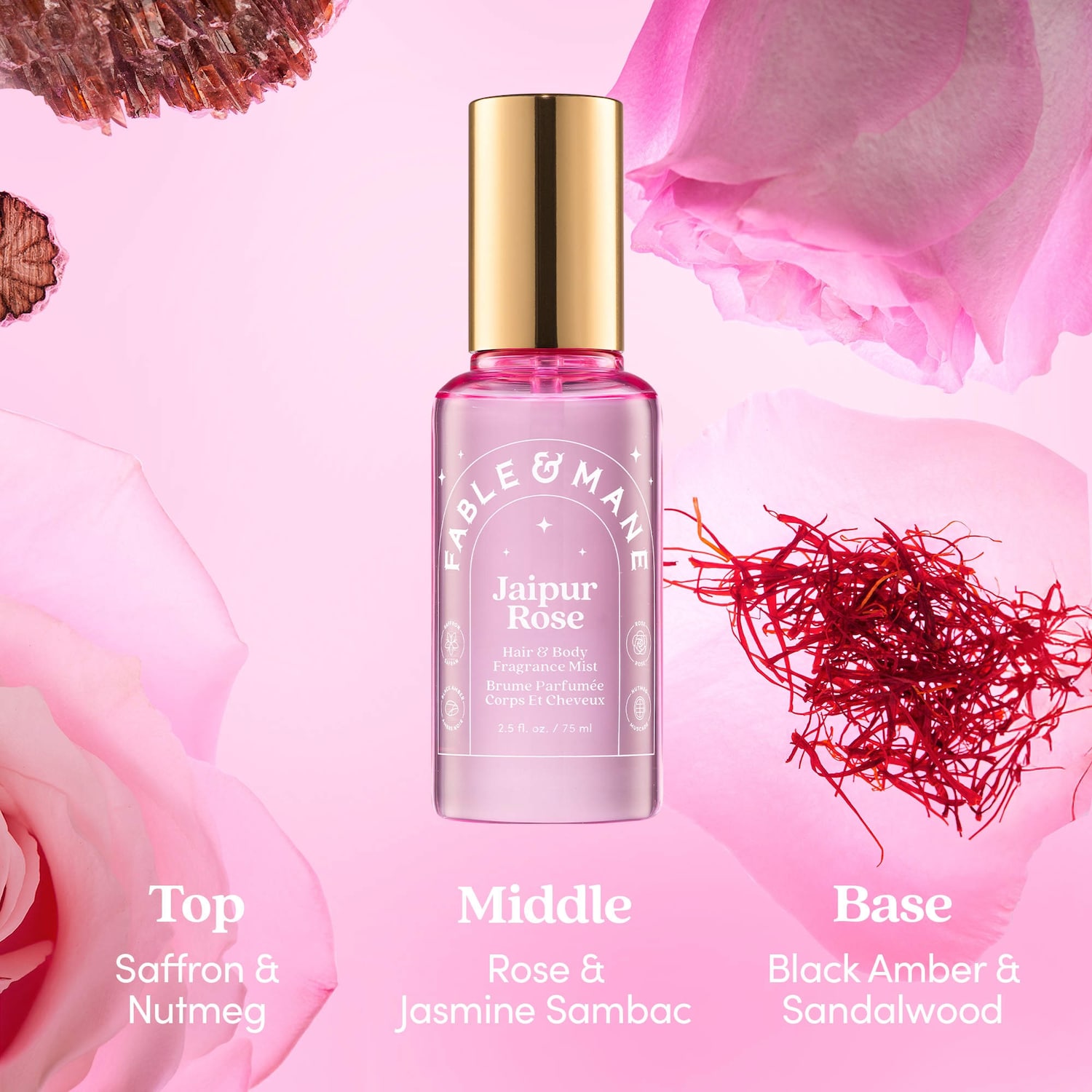 Jaipur Rose Hair & Body Mist with Saffron + Black Amber - Fable