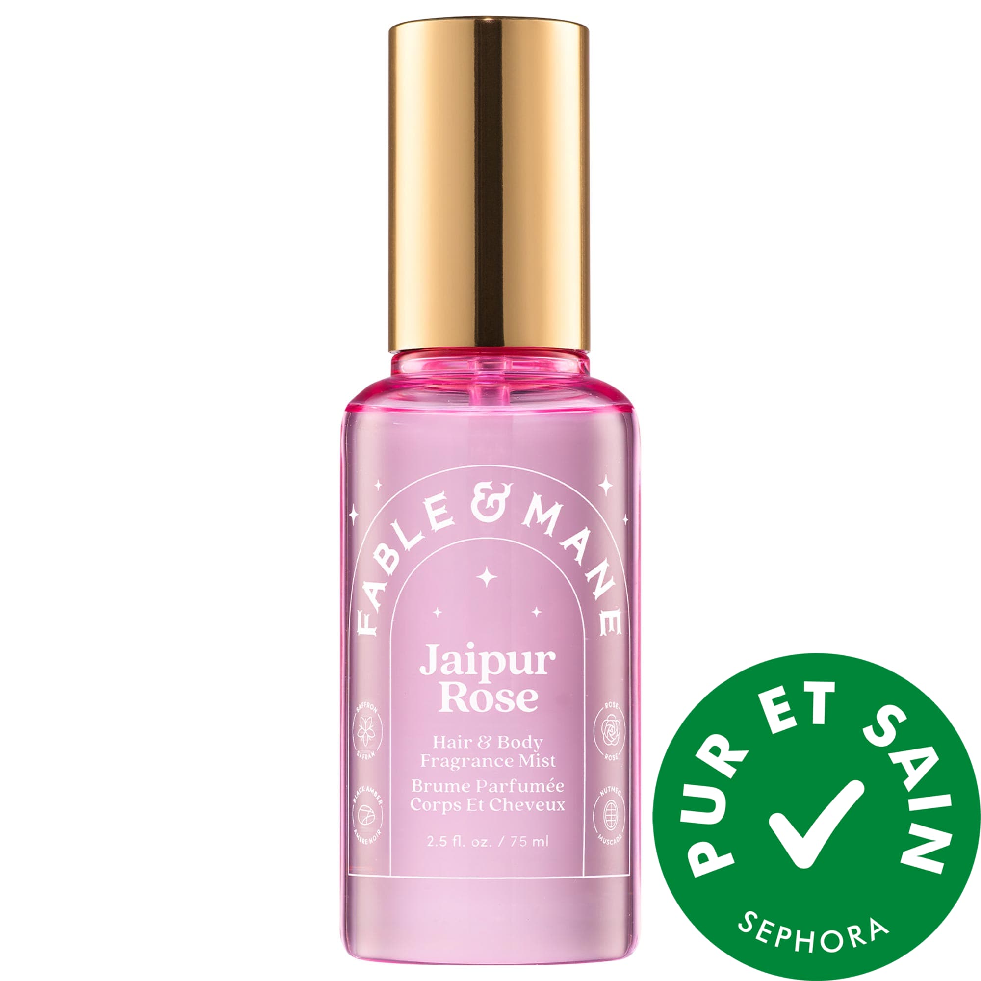 Fable & Mane Jaipur Rose Hair & Body Mist with Saffron + Black Amber 2.5 oz/75 mL