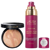 Laura Geller - Balance and Brighten Color Correcting Baked Powder Foundation + FlashProof Anti–Hot Flash Setting Spray Set