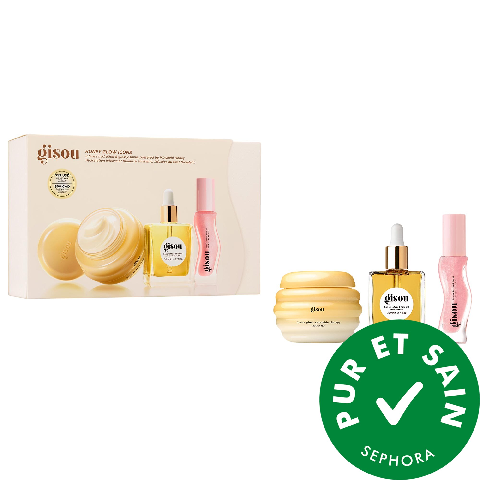 Gisou Ensemble pour les cheveux et les lèvres de favoris Honey Glow