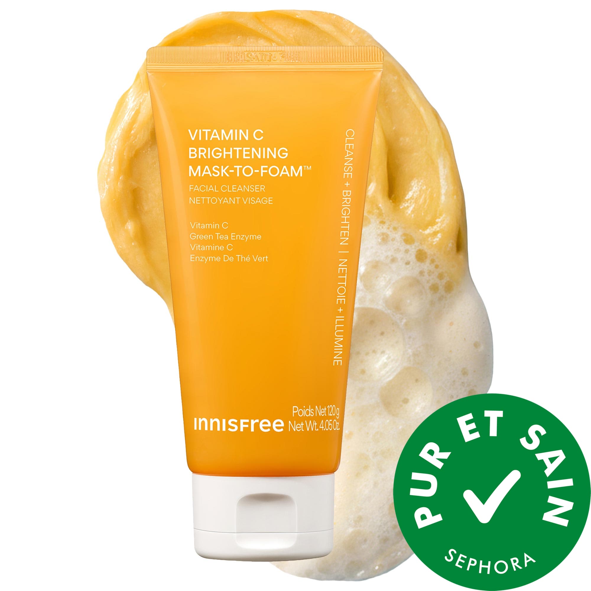 innisfree ™ Nettoyant quotidien illuminant en masque à la mousse à la vitamine C. 4.05 oz/120 ml