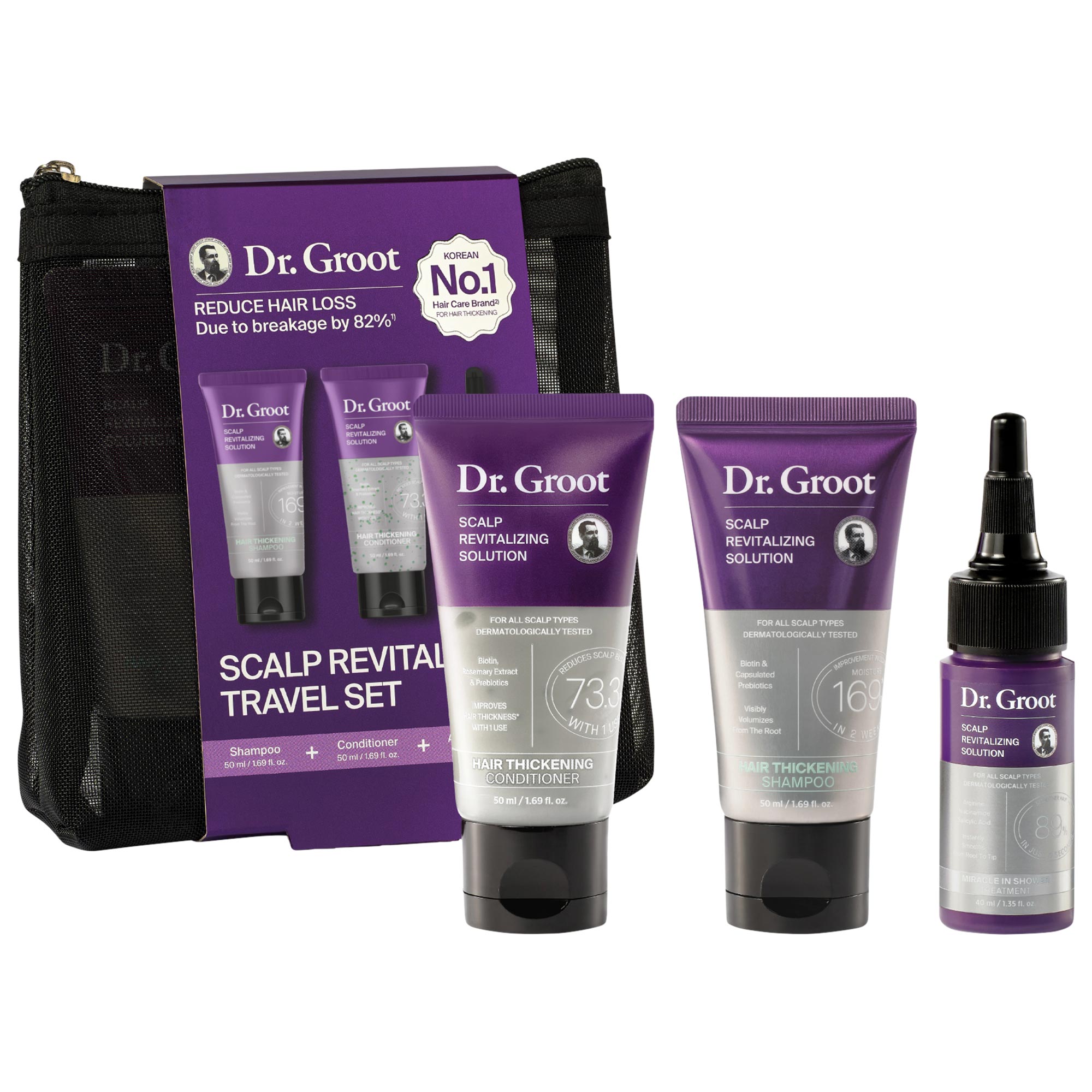 Dr. Groot Mini Hair Thickening Shampoo, Conditioner & Miracle In Shower Treatment Travel Gift Set