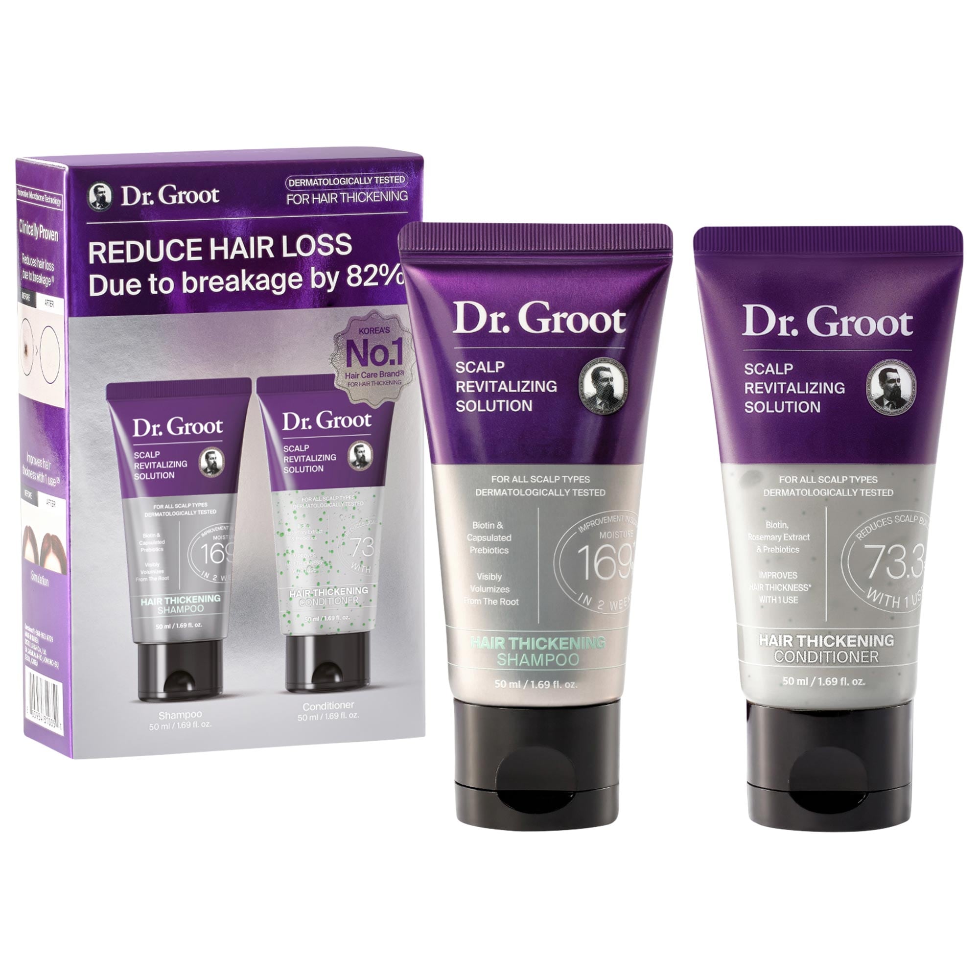 京極SHAMPOO & TREATMENT とフォームセット Mini Hair Thickening Shampoo & Conditioner Gift Set - Dr. Groot
