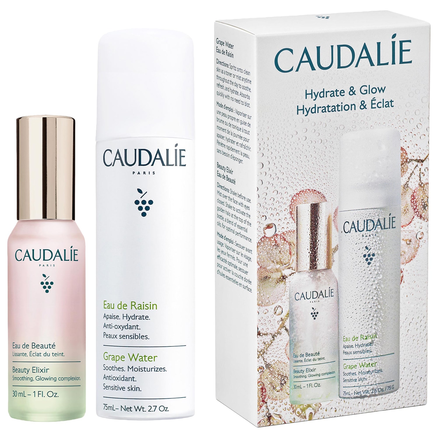 Мини-дуэт для сияния кожи Caudalie Hydrate & Glow, успокаивающий и тонизирующий