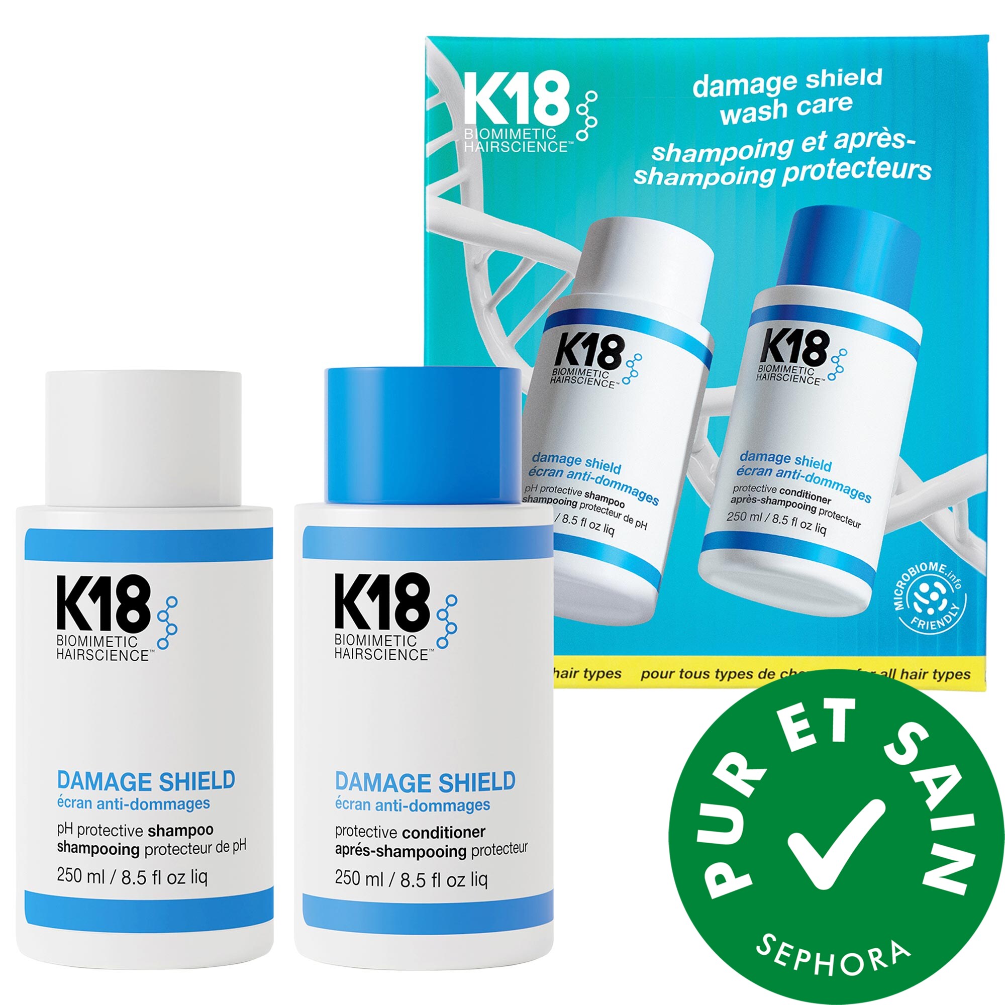 K18 Biomimetic Hairscience Ensemble-cadeau duo de shampoing et revitalisant protecteurs de pH DAMAGE SHIELD