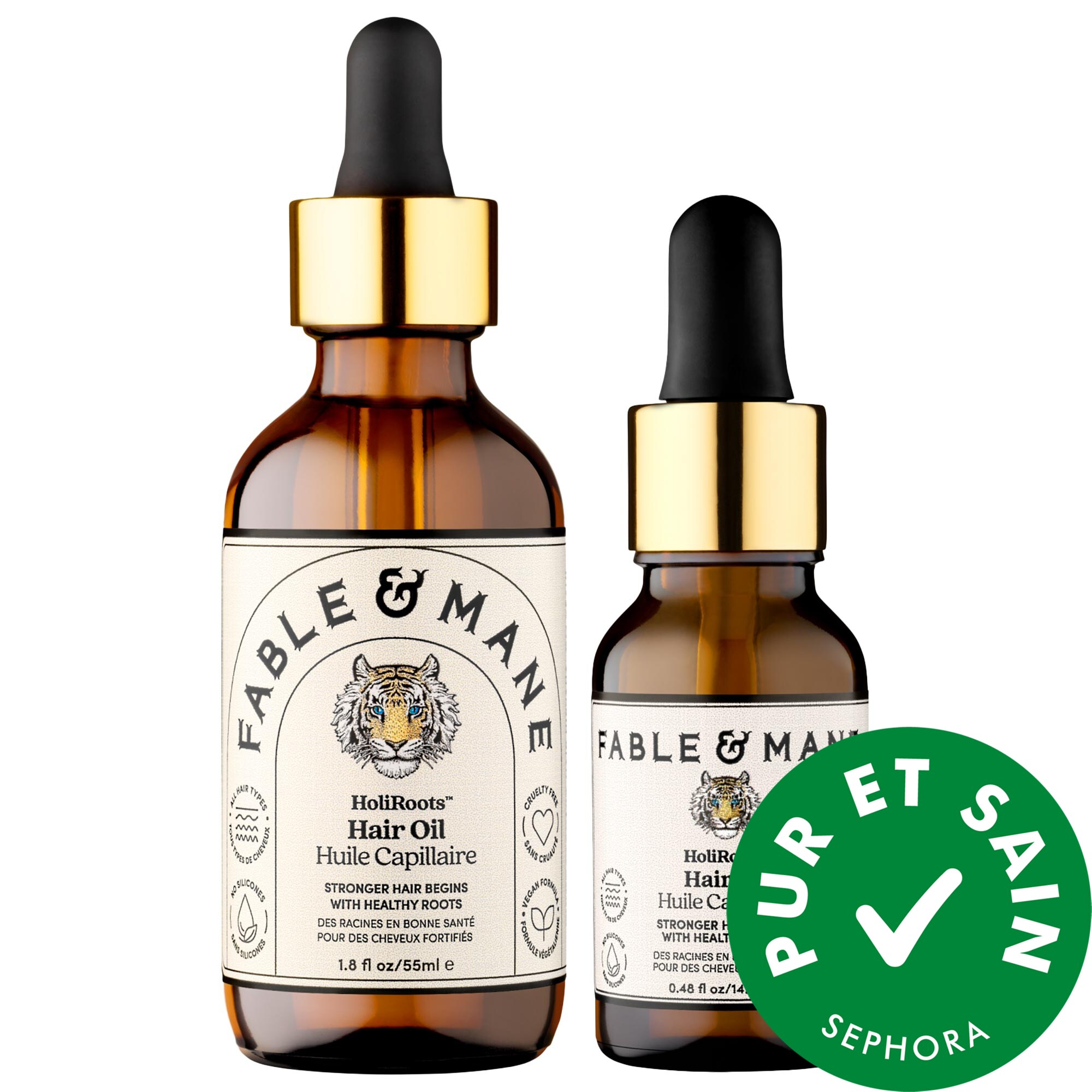 Fable & Mane Ensemble-cadeau duo d'huile pour les cheveux HoliRoots™ de formats standard et mini