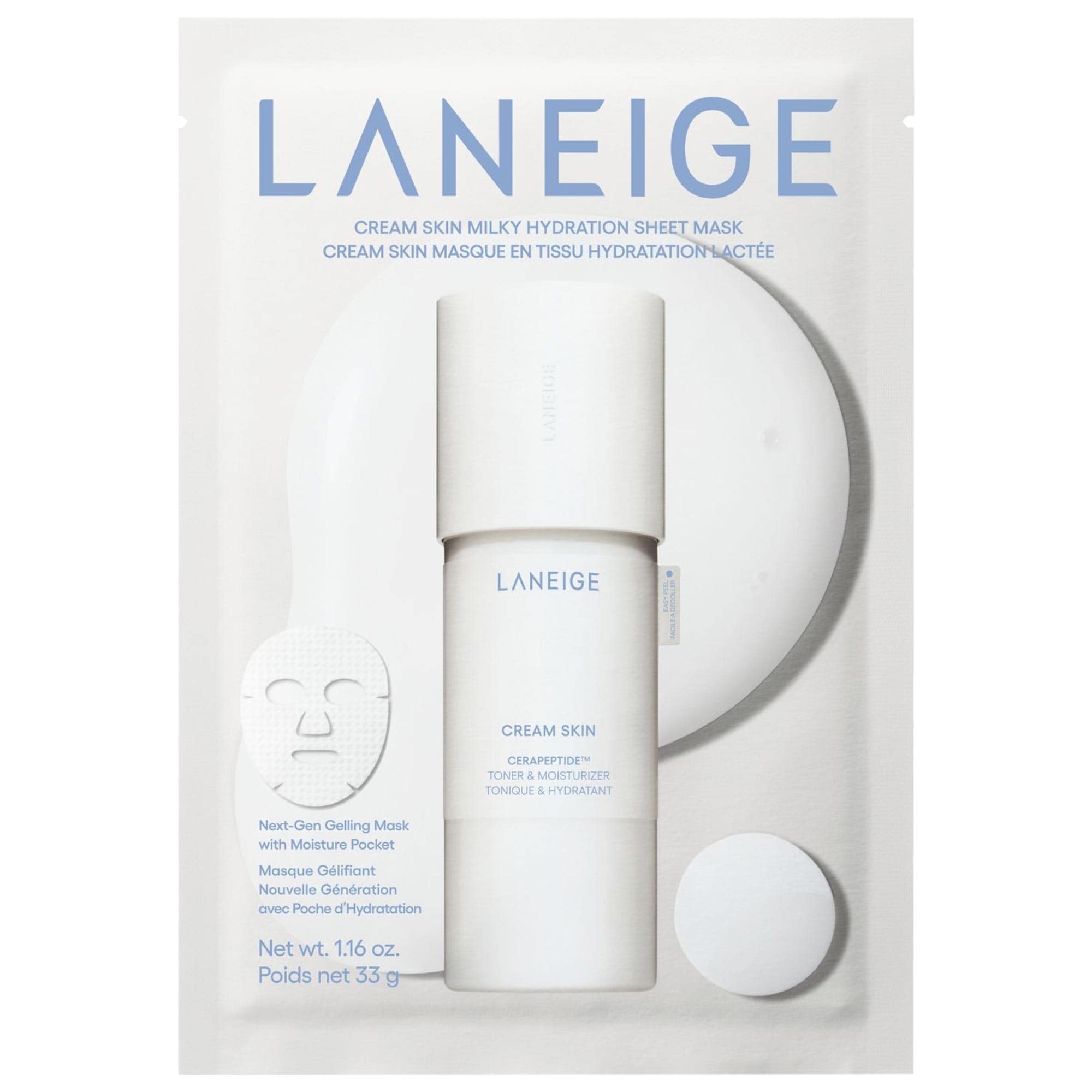 LANEIGE Cream Skin Milky Toner Sheet Mask with Ceramides & Peptides for Nourishing Hydration