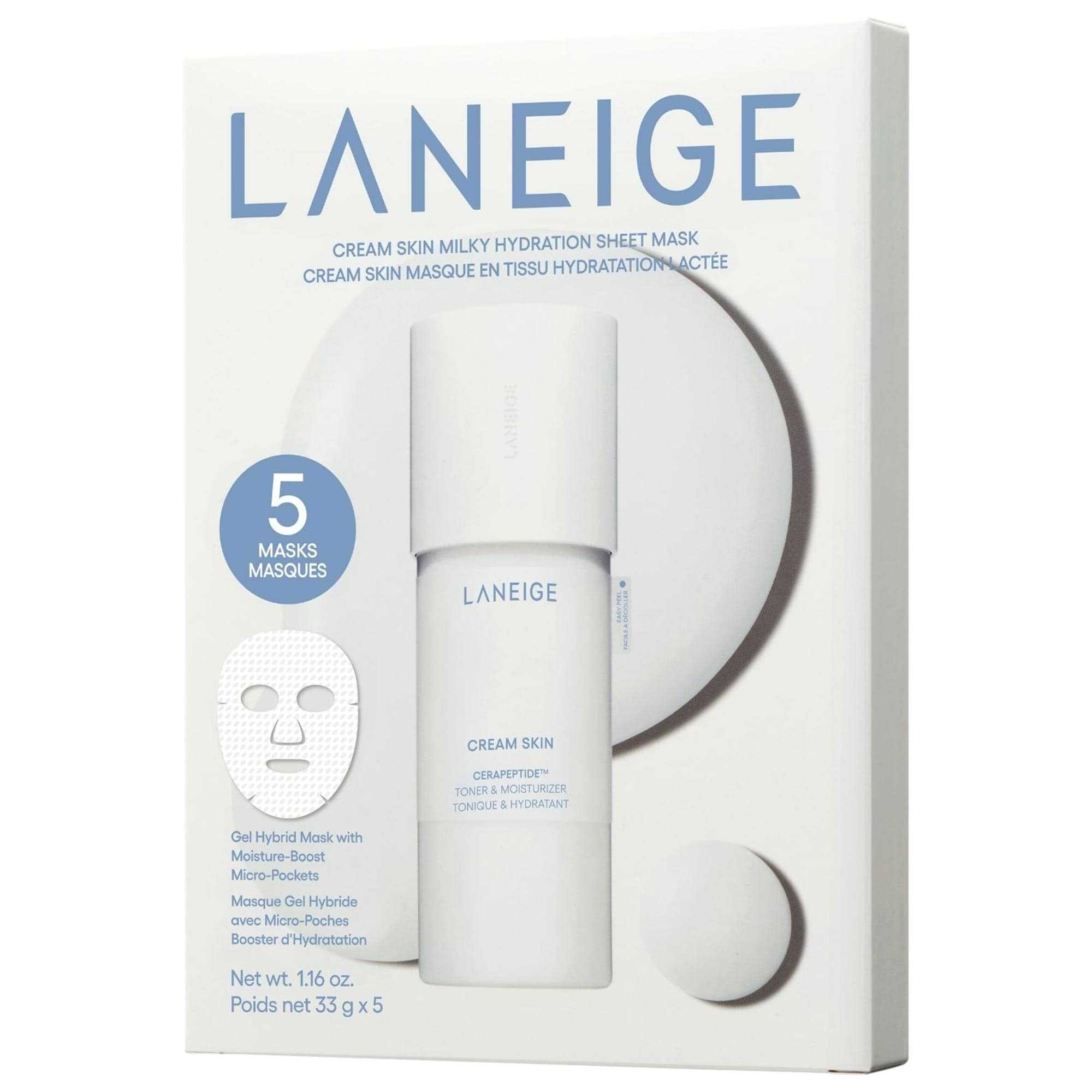 LANEIGE Cream Skin Milky Toner Sheet Mask with Ceramides & Peptides for Nourishing Hydration