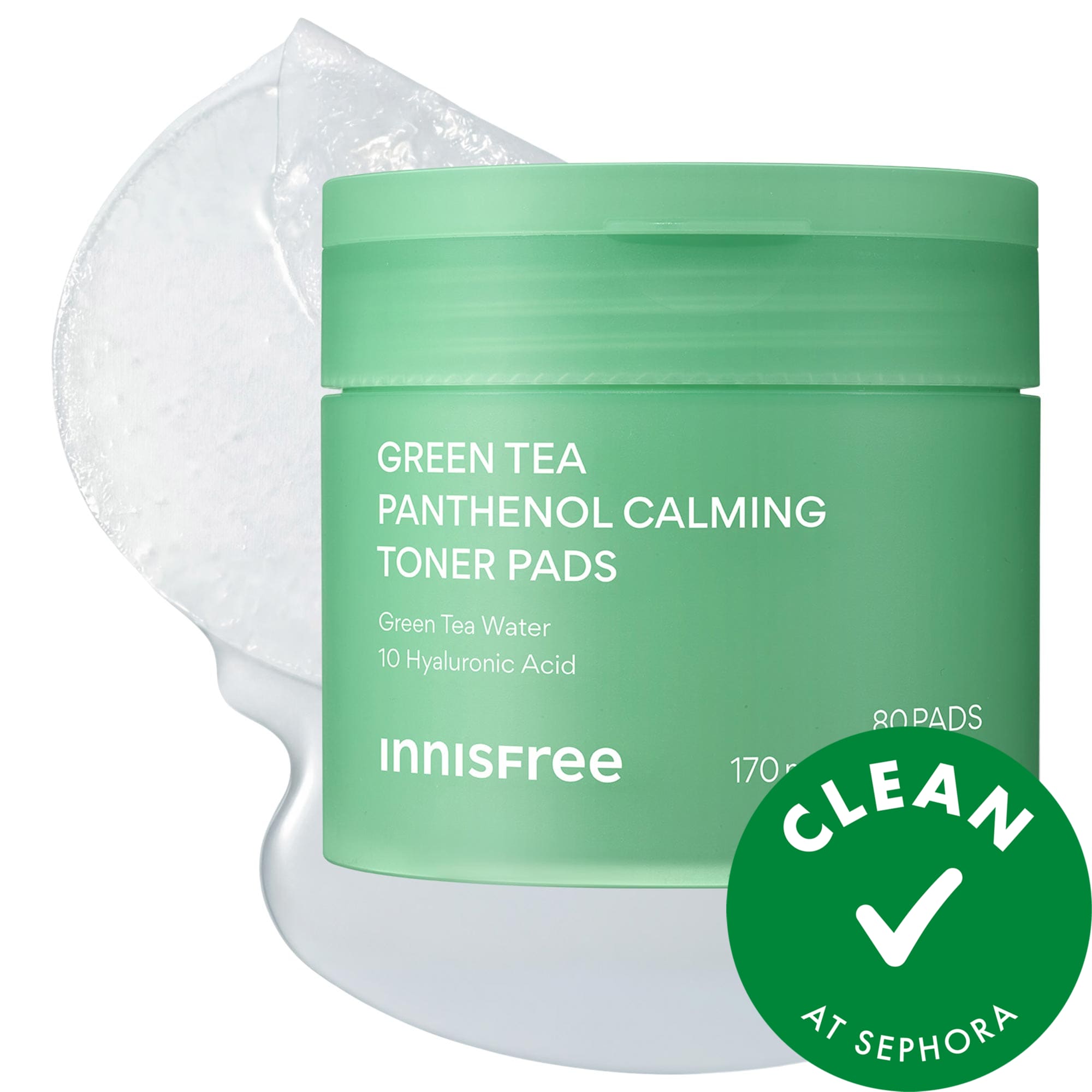 innisfree Green Tea Korean Cooling Toner Pads with Hyaluronic Acid + Panthenol 5.74oz/170ml