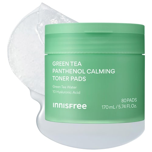 Корейские охлаждающие тонер-пэды innisfree Green Tea с гиалуроновой кислотой и пантенолом