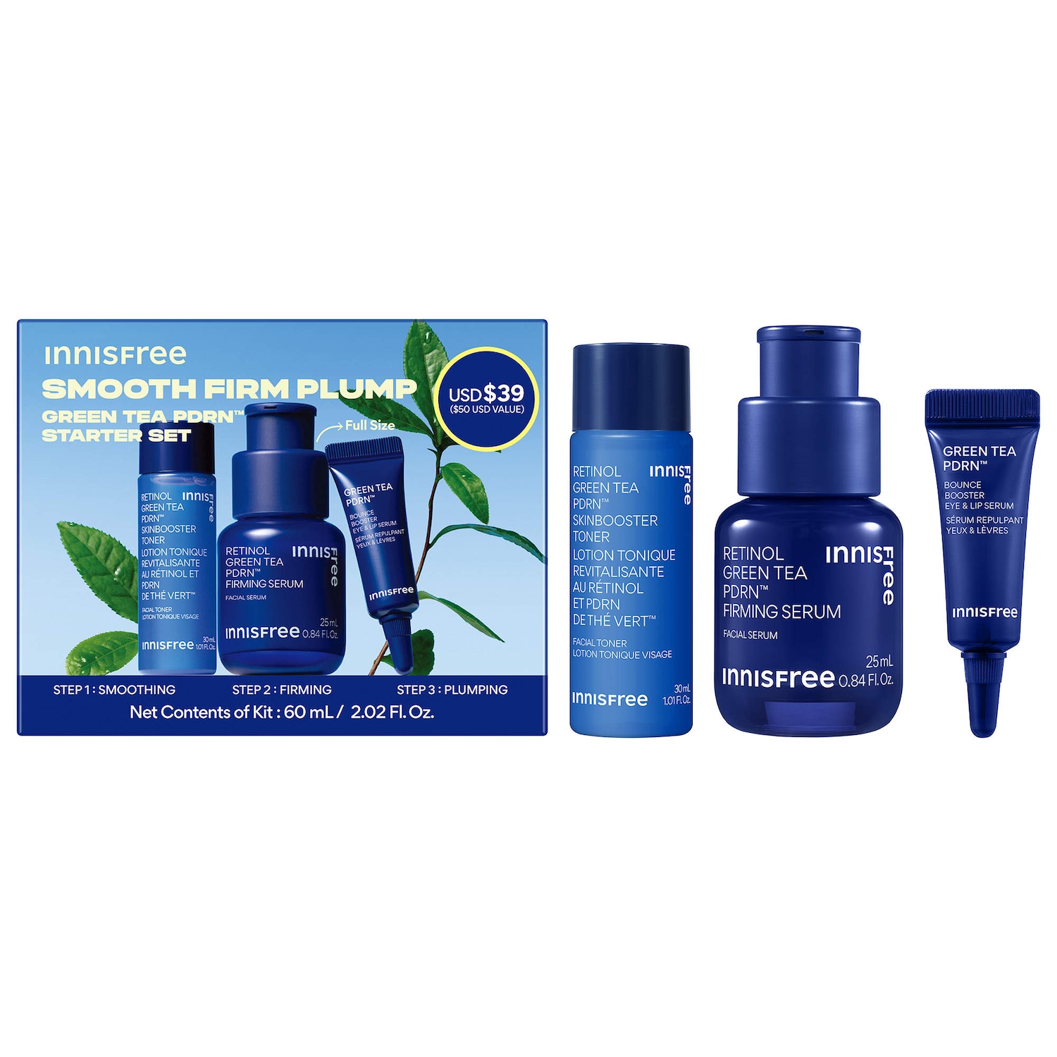 Подарочный набор innisfree Green Tea Korean Pdrn для разглаживания и упругости кожи