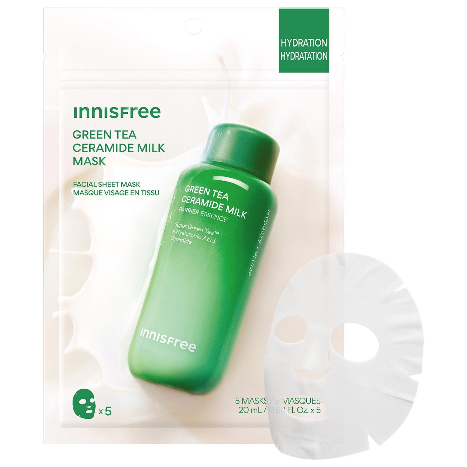 Корейские тканевые молочные маски innisfree Green Tea с керамидами, 5 шт — фото 1