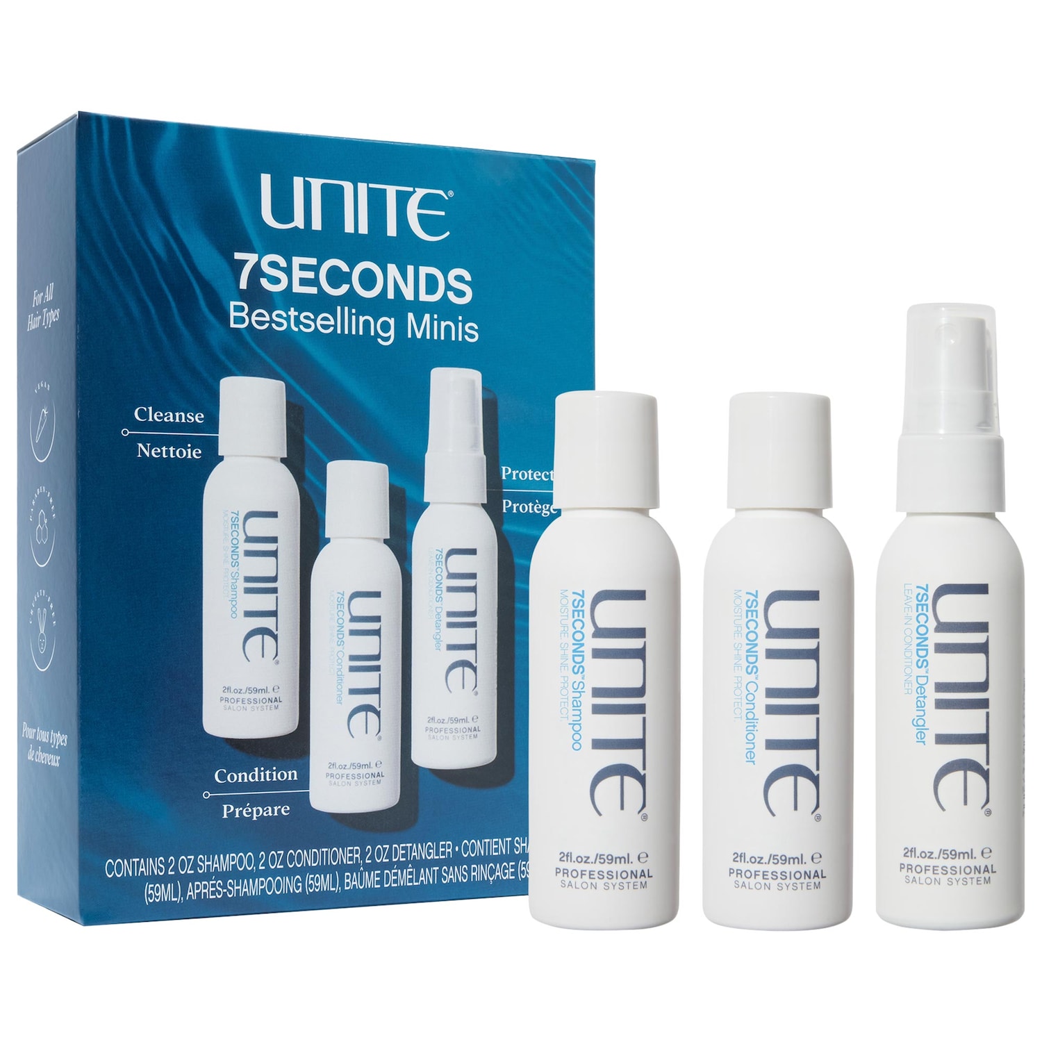 Мини-набор Unite Hair 7SECONDS: шампунь, кондиционер, несмываемый кондиционер — фото 1