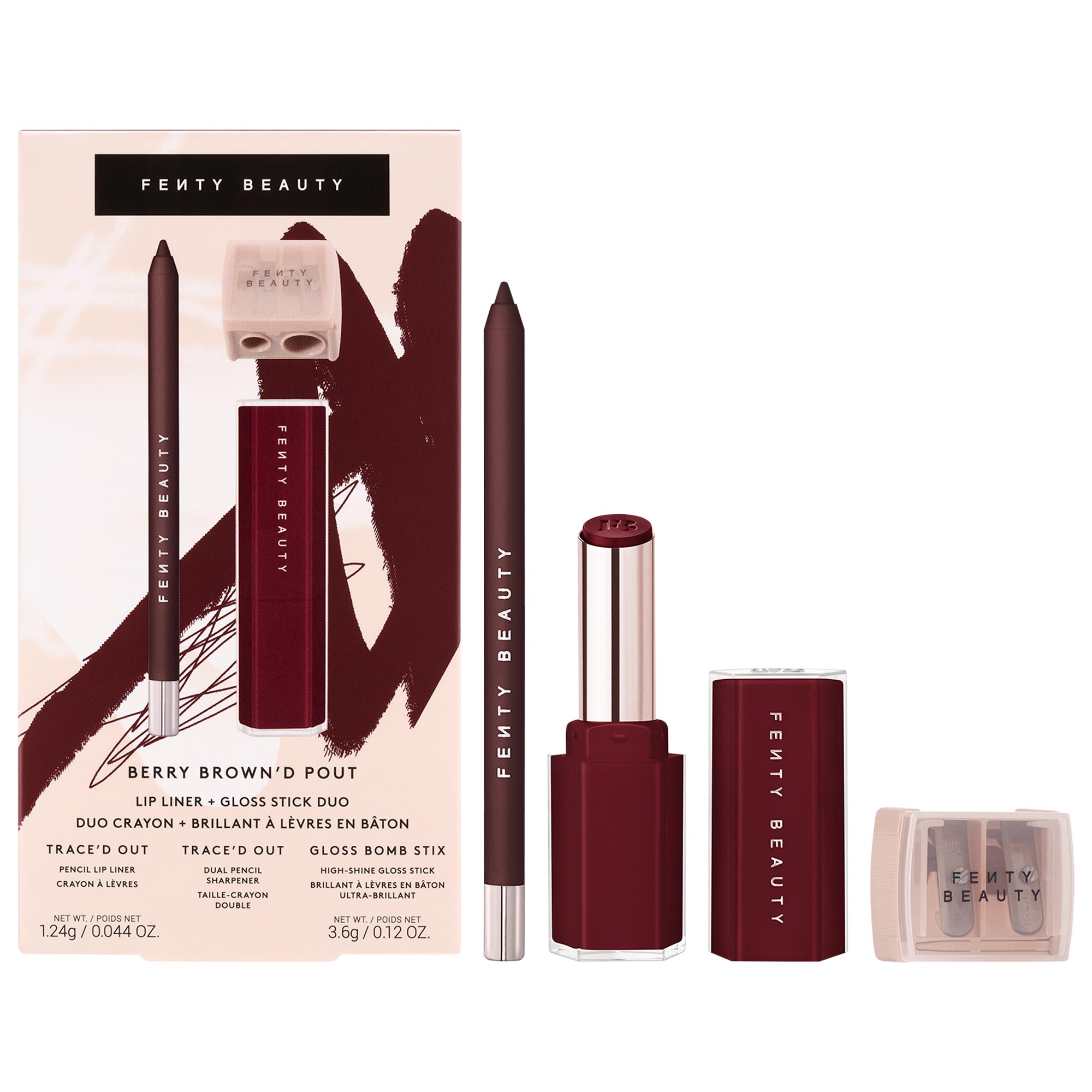 Fenty Beauty by Rihanna Berry Brown'd Pout Lip Liner + Gloss Stick Duo .044 oz. /.12 oz. / 1.24 g / 3.6 g