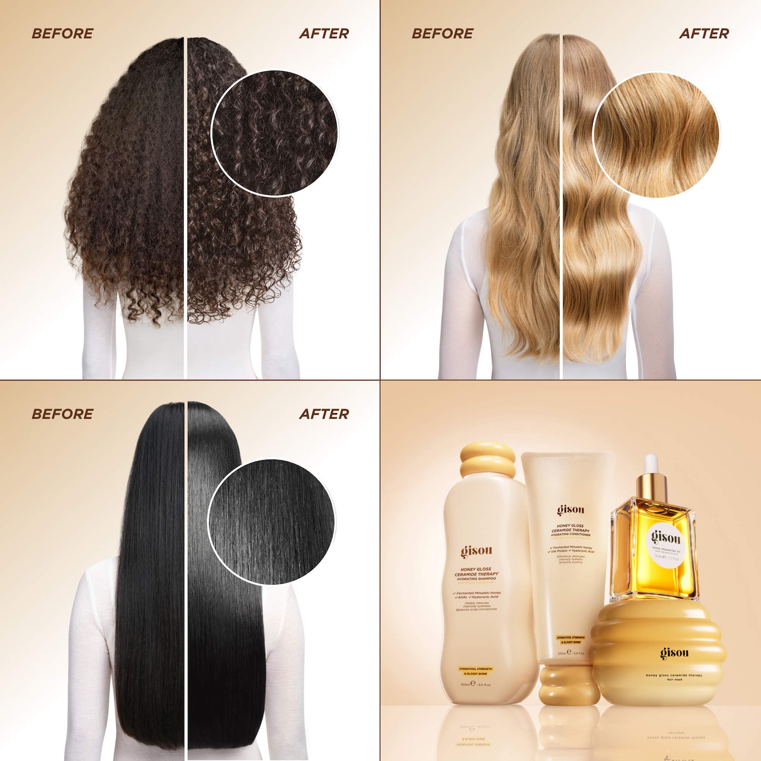 gisou HONEY GLOSS CERAMIDE THERAPY 3点セット Honey Gloss Hair Therapy Set - Gisou | Sephora