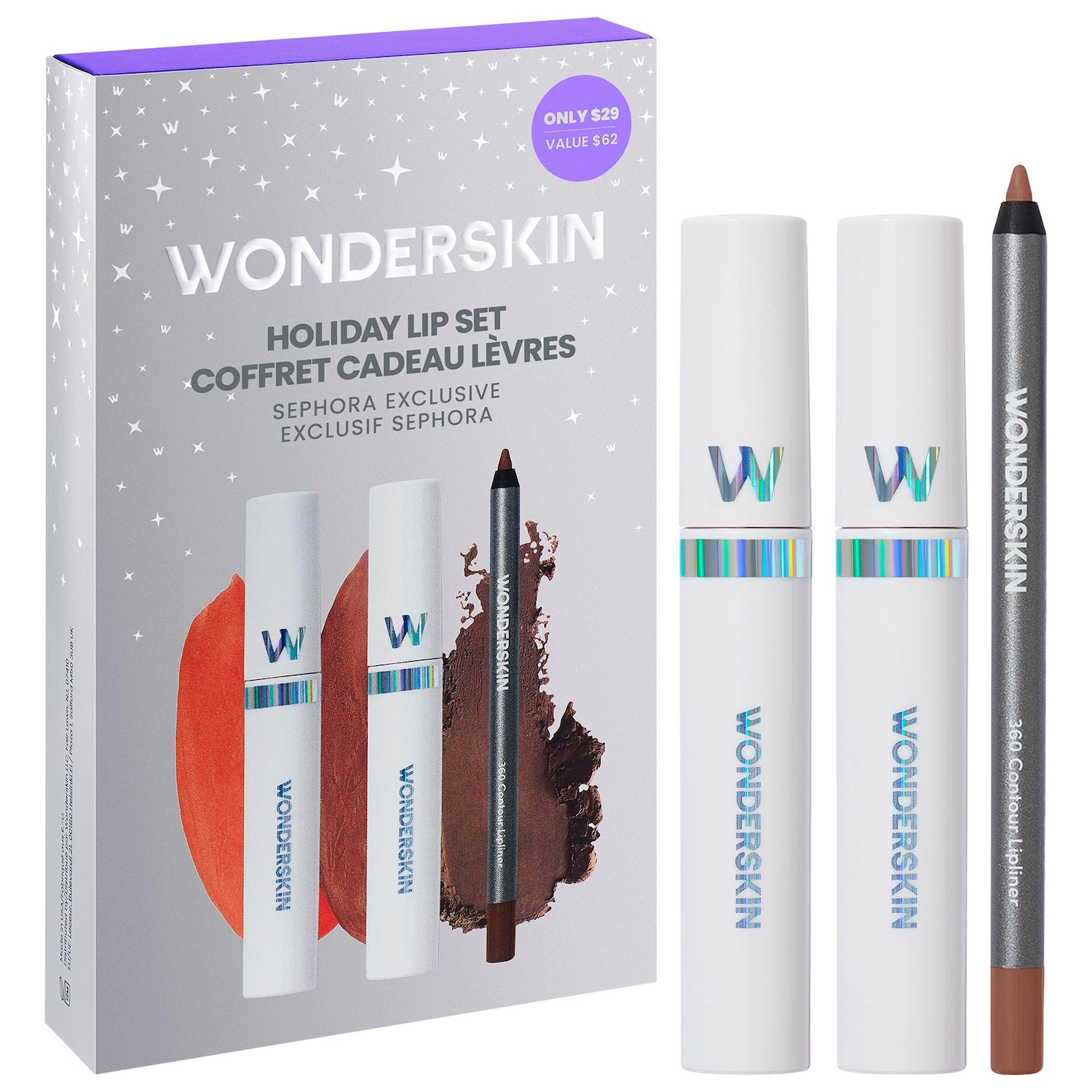 Праздничный набор для макияжа Wonderskin: тинт и карандаш для губ, трио — фото 1