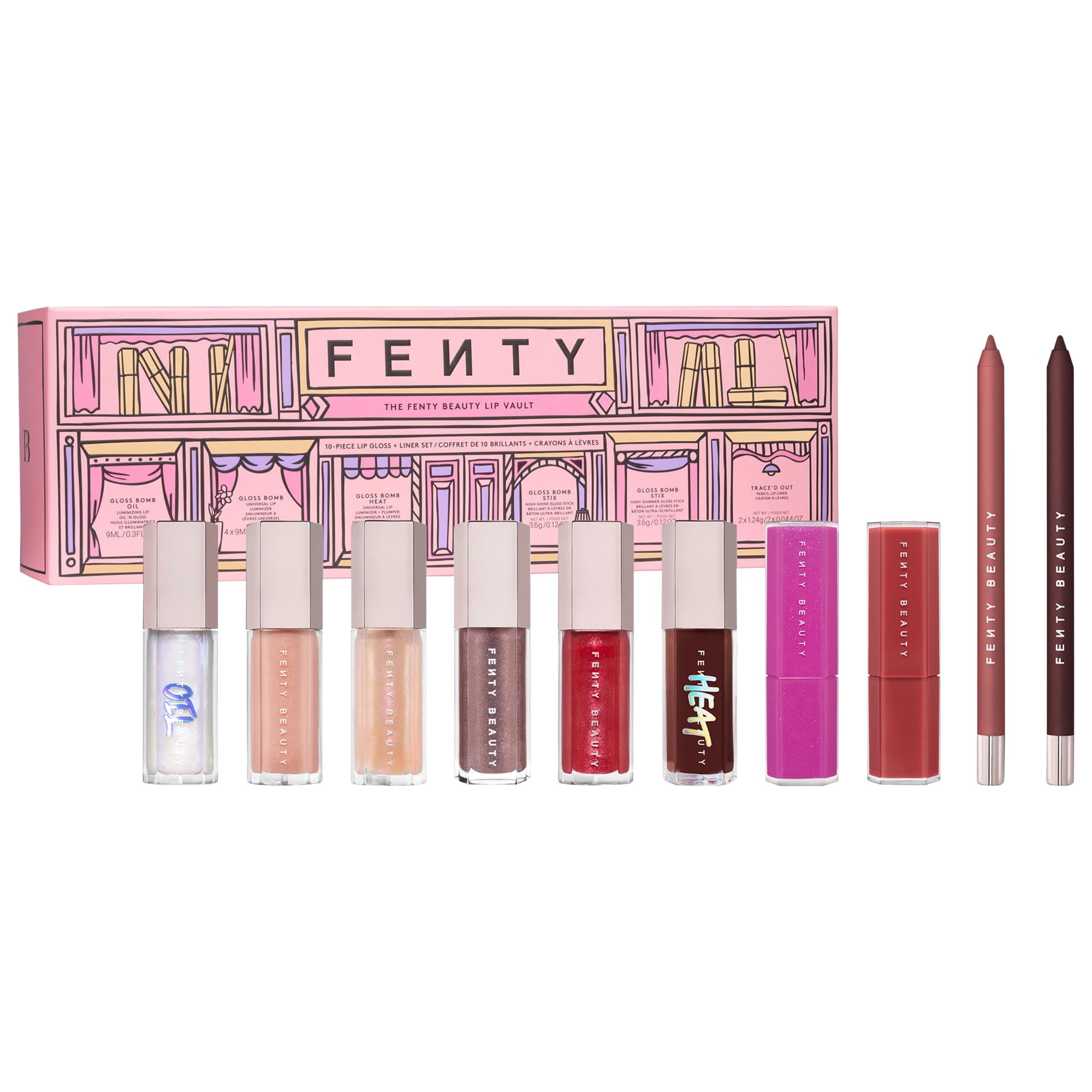 The Fenty Beauty Lip Vault 10-Piece Lip Gloss + Liner Makeup Gift