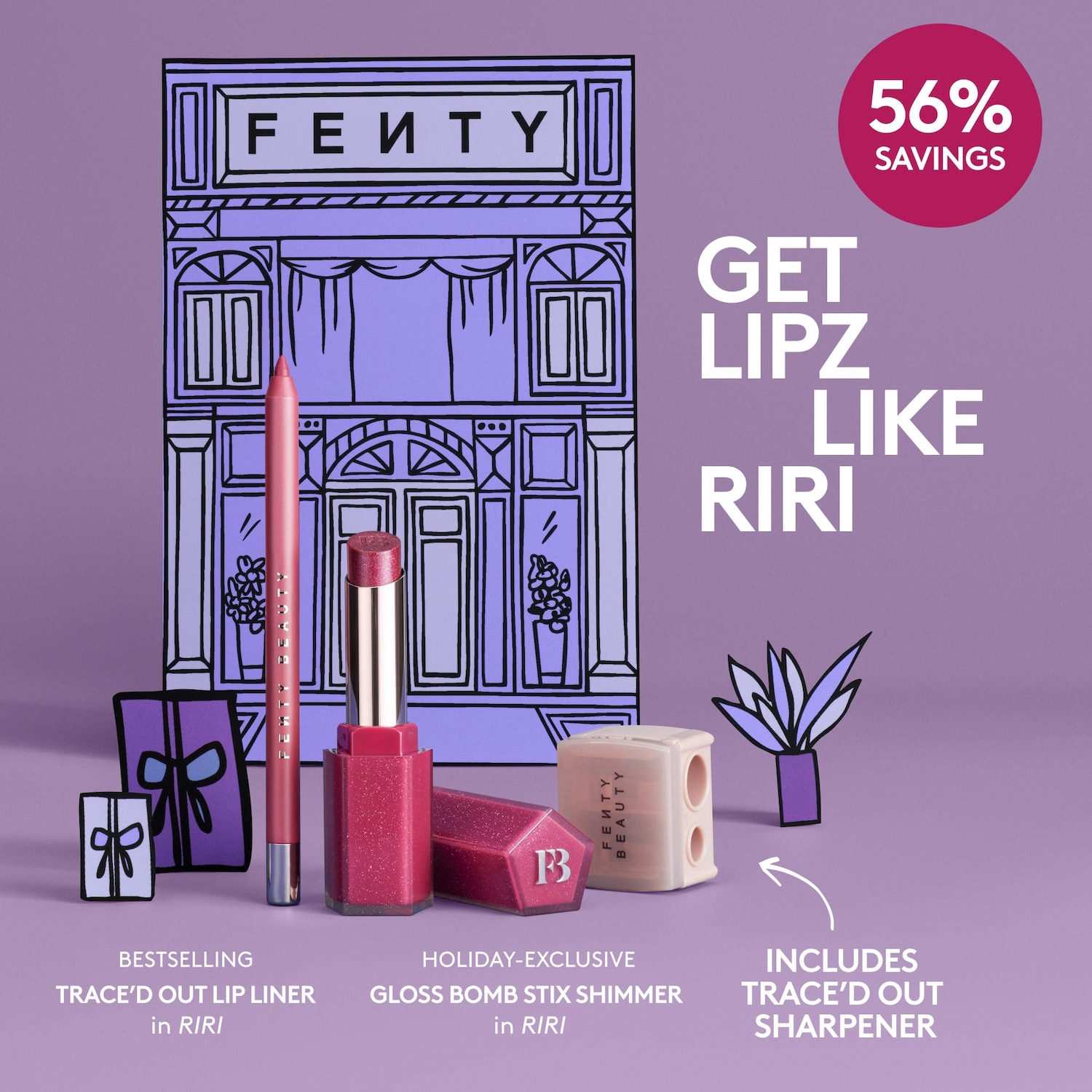 Lipz Like Riri 2-Piece Lip + Sharpener Makeup Gift Set - Fenty