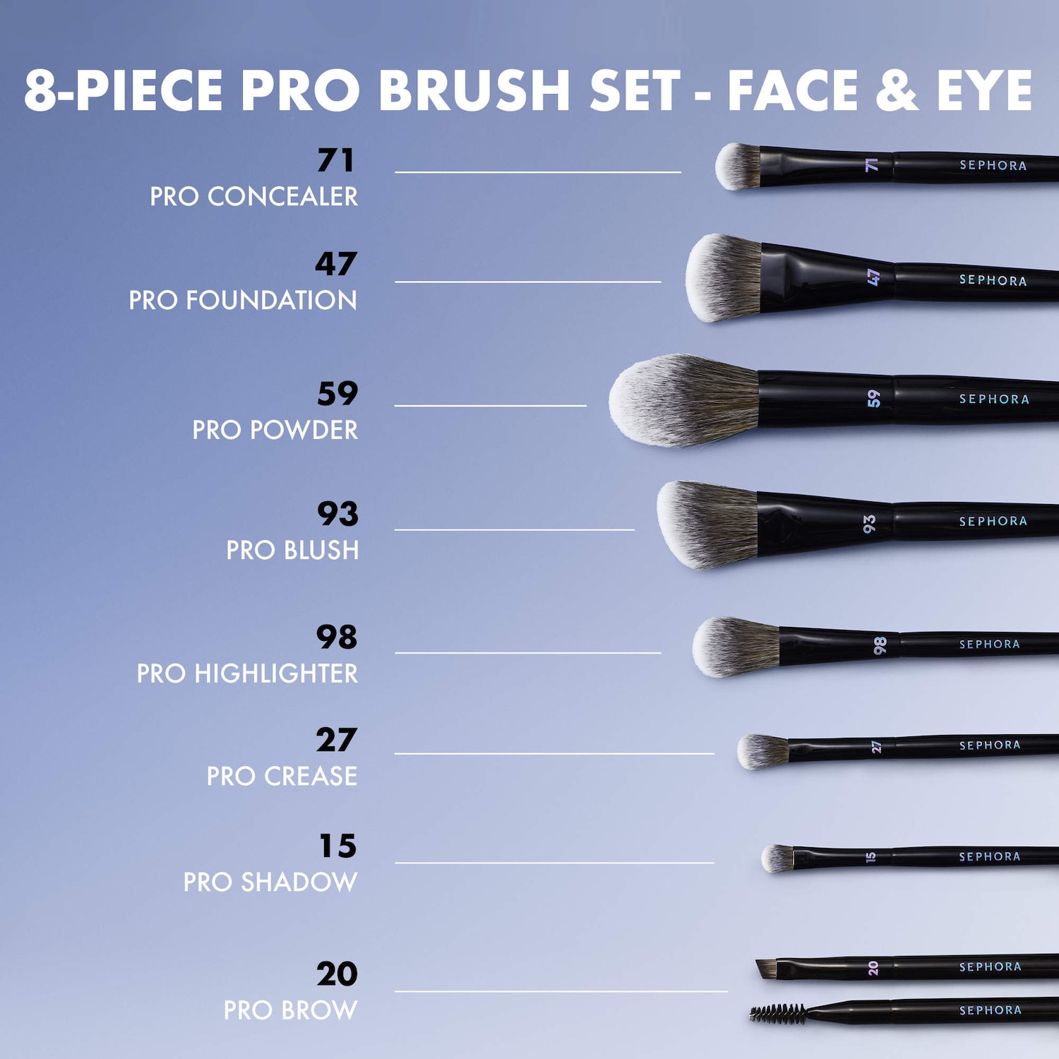 Набор из 8 профессиональных кистей для лица и глаз Sephora Collection Pro — фото 2