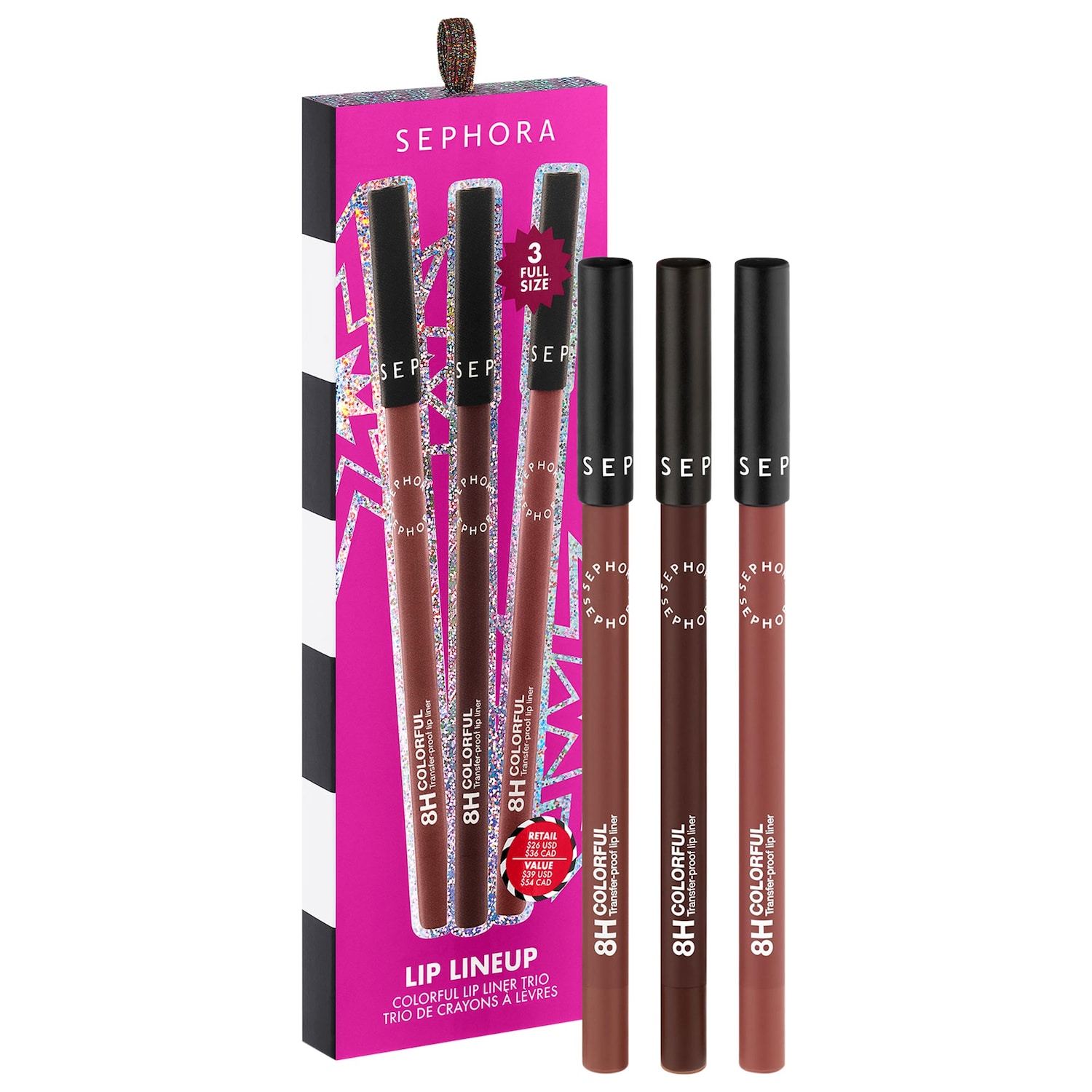 Набор из 3 карандашей для губ Sephora Collection 8H Colorful — фото 1
