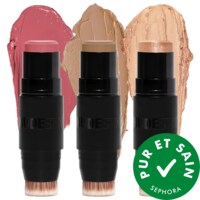 NUDESTIX - Ensemble pour le visage The Nude, Rosy Pink en 3 étapes. Fard à joues, poudre bronzante, éclat
