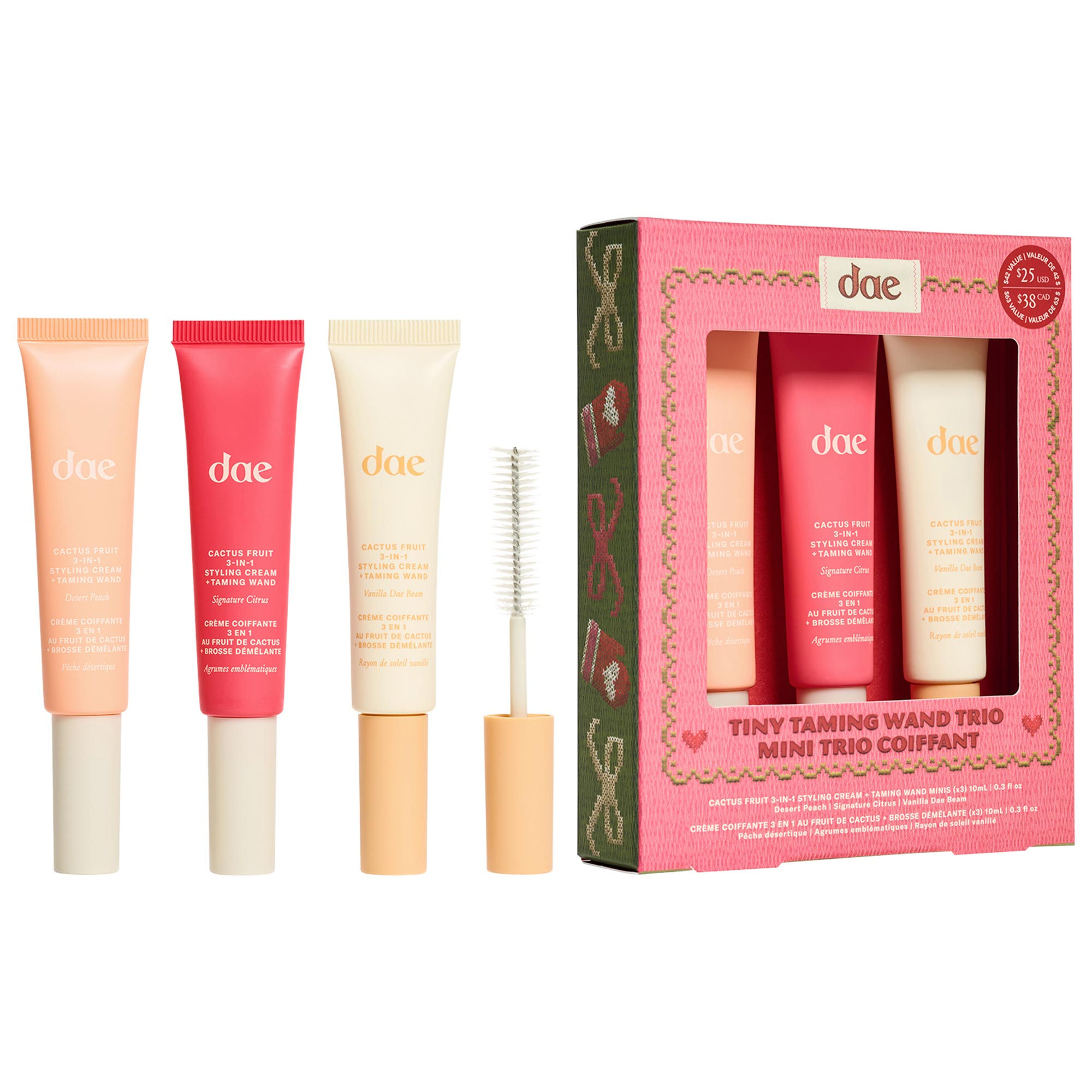 dae - Ensemble trio de crème coiffante 3-en-1 aux fruits de cactus + brosse en tige