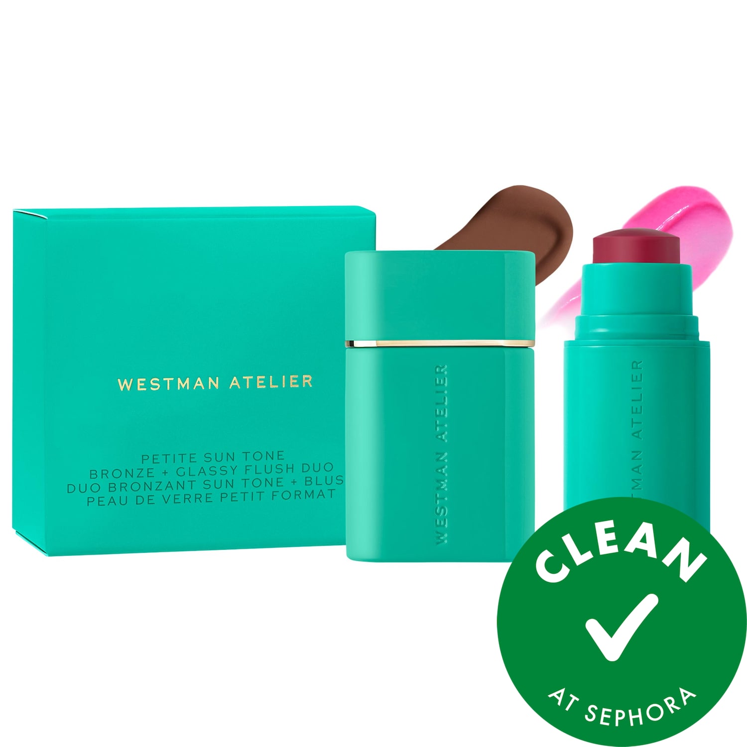 Westman Atelier Mini Sun Tone Bronze + pH Glassy Blush Duo Gift Set in Soleil Parfait 3 (Dark Tan) / Jelly (Berry Flush)