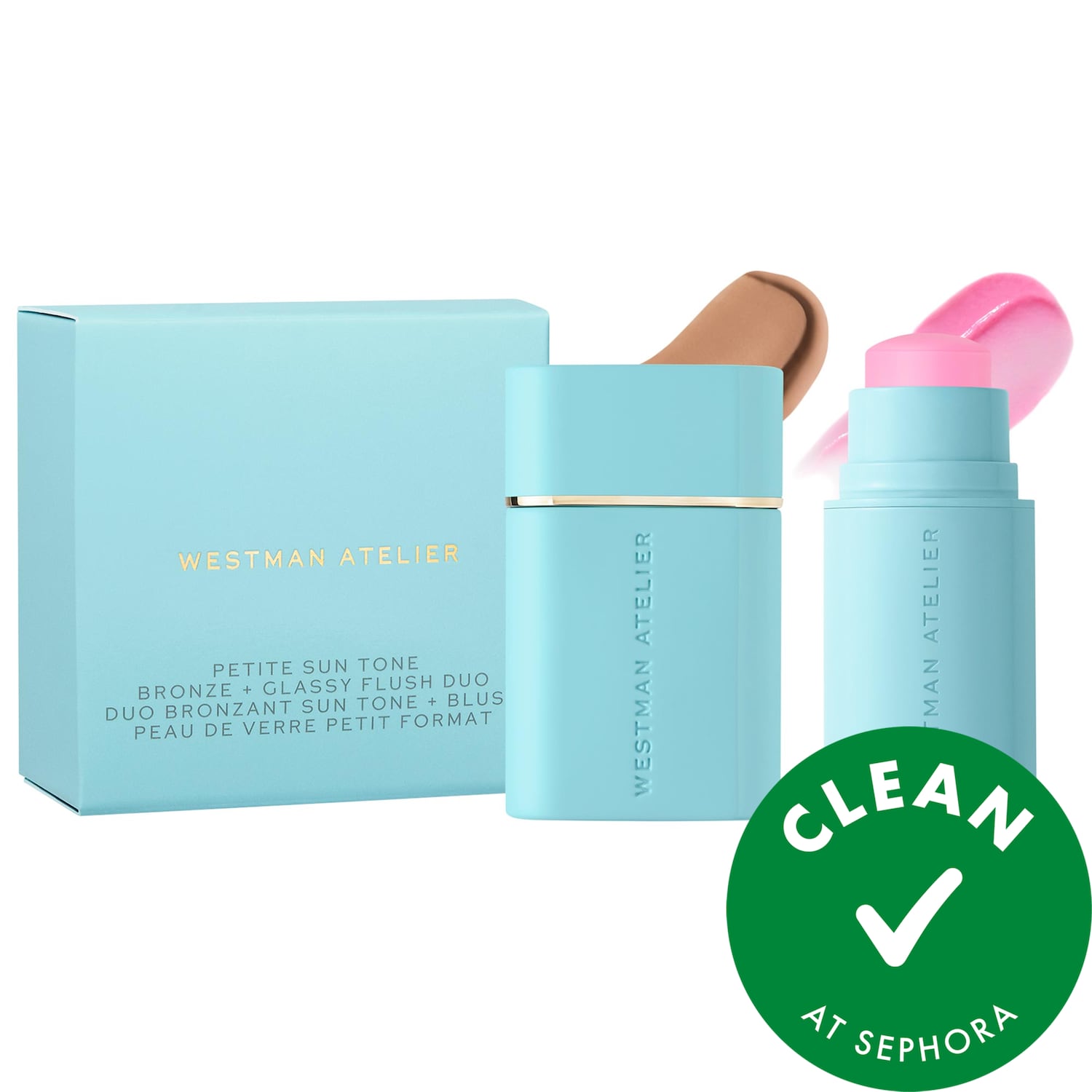 Westman Atelier Mini Sun Tone Bronze + pH Glassy Blush Duo Gift Set in Soleil Parfait 1 (Light Tan) / Lolly (Pink Flush)