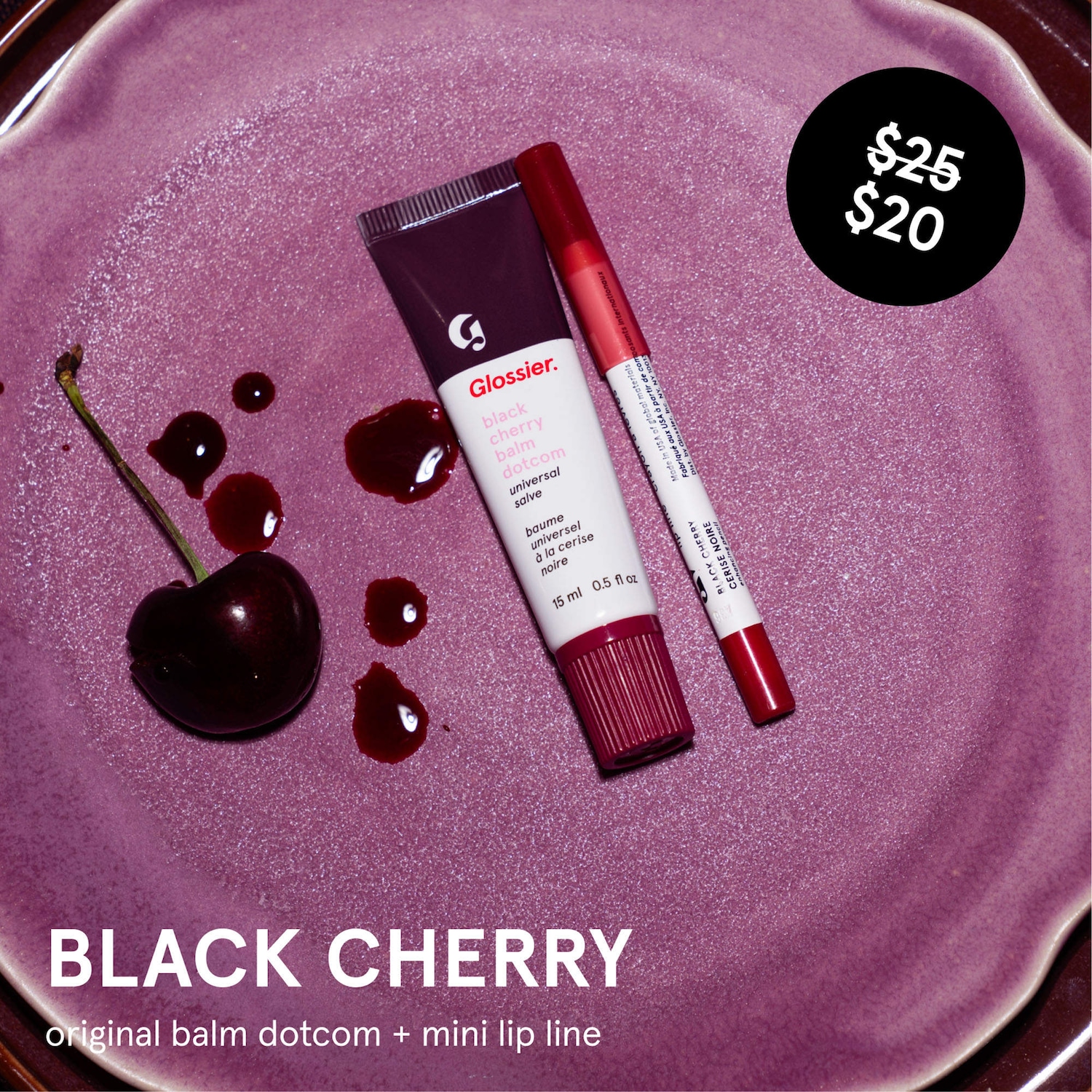 Glossier Black Cherry Balm Dotcom & Mini Lip Line Lip Liner Pencil Makeup Gift Set — фото 5